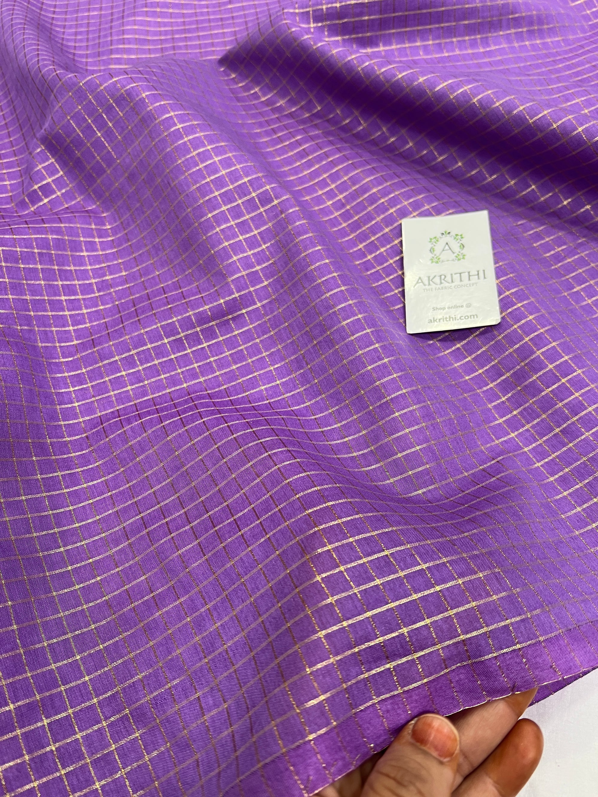 Silk cotton zari checks fabric
