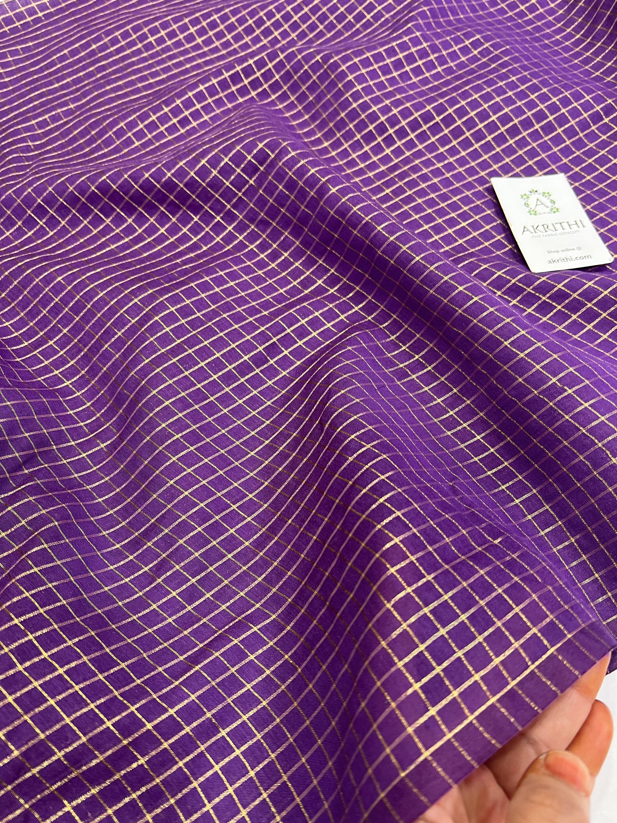 Silk cotton zari checks fabric