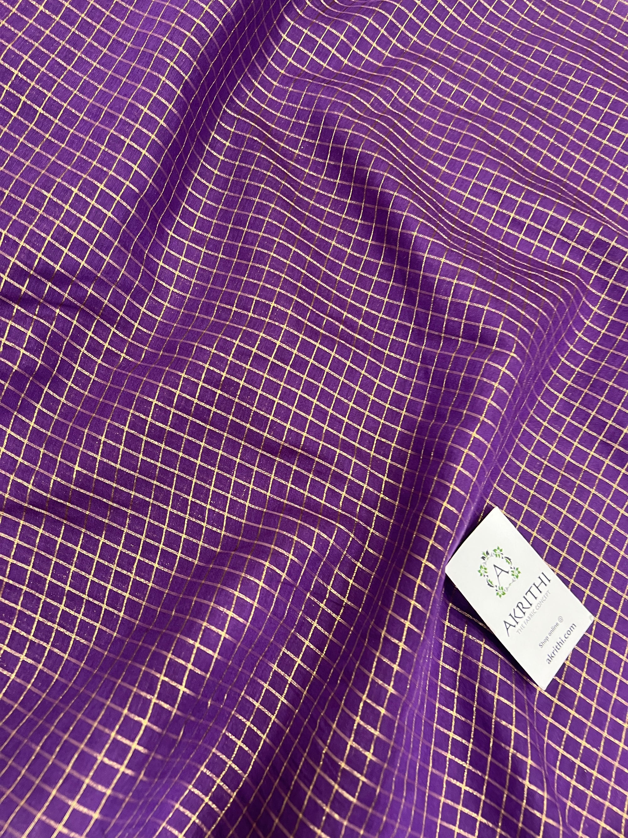 Silk cotton zari checks fabric