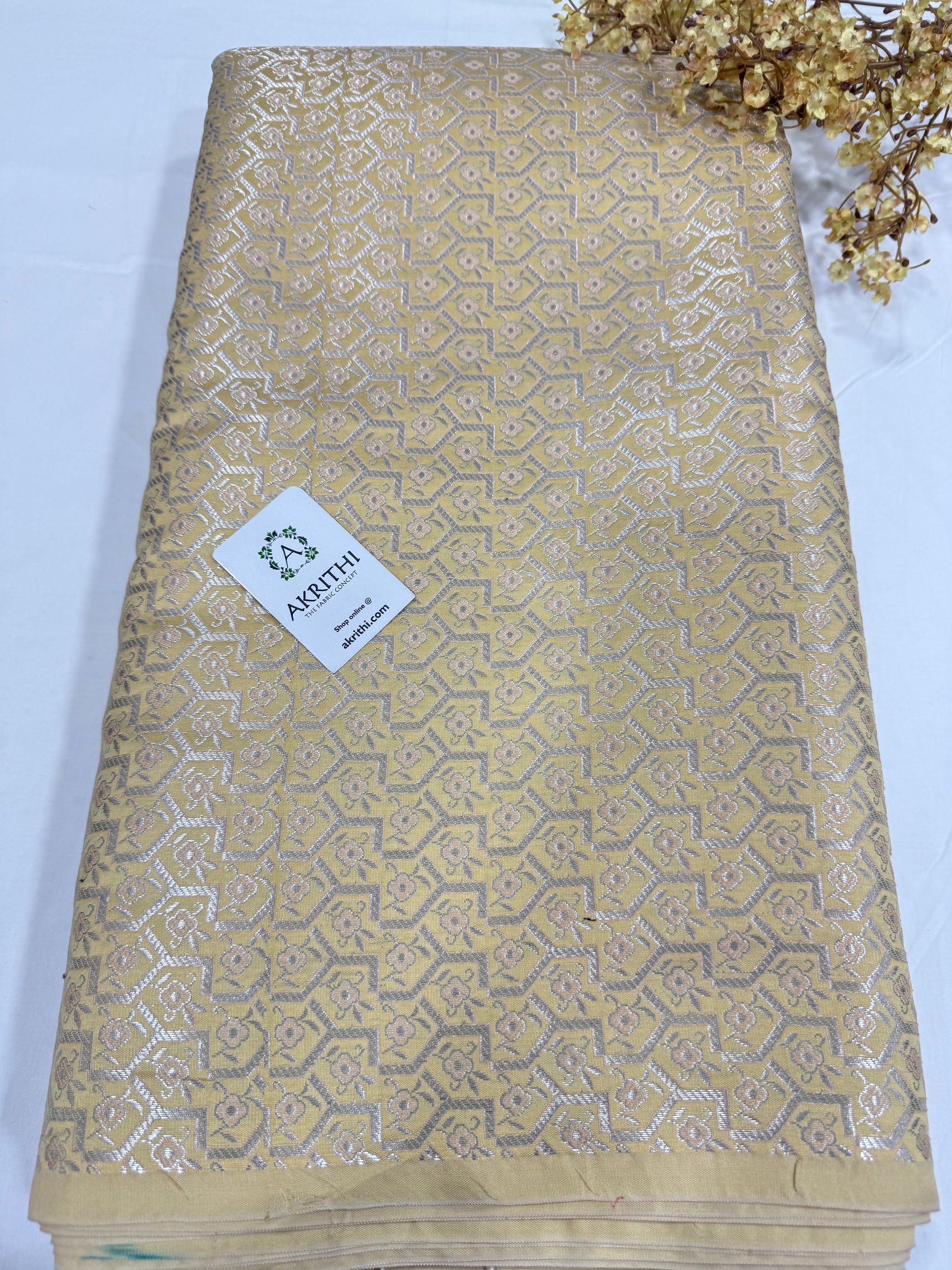 Pure Banarasi brocade fabric with silver zari