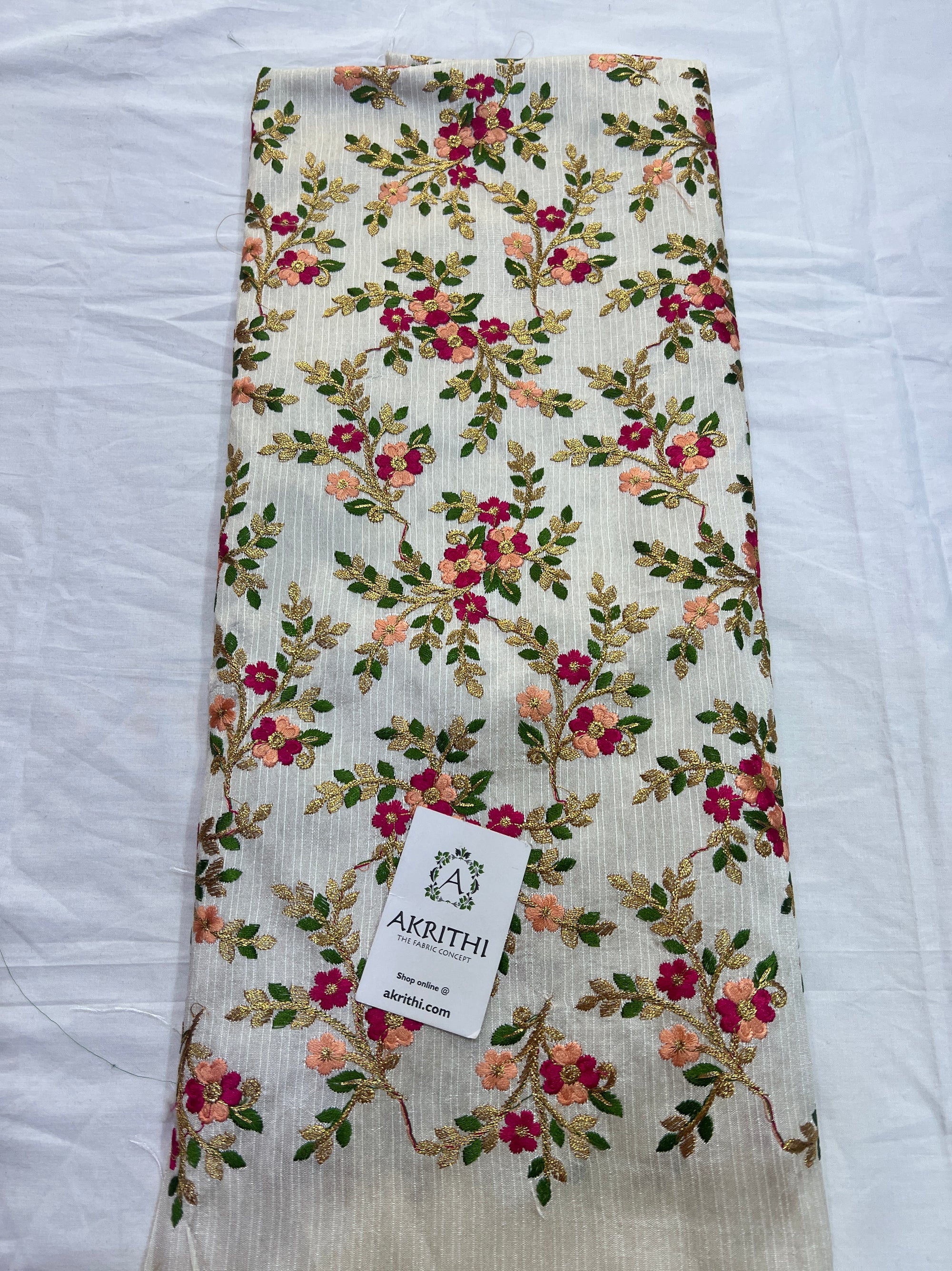 Embroidery on beige raw silk fabric 70 cms cut (Copy)