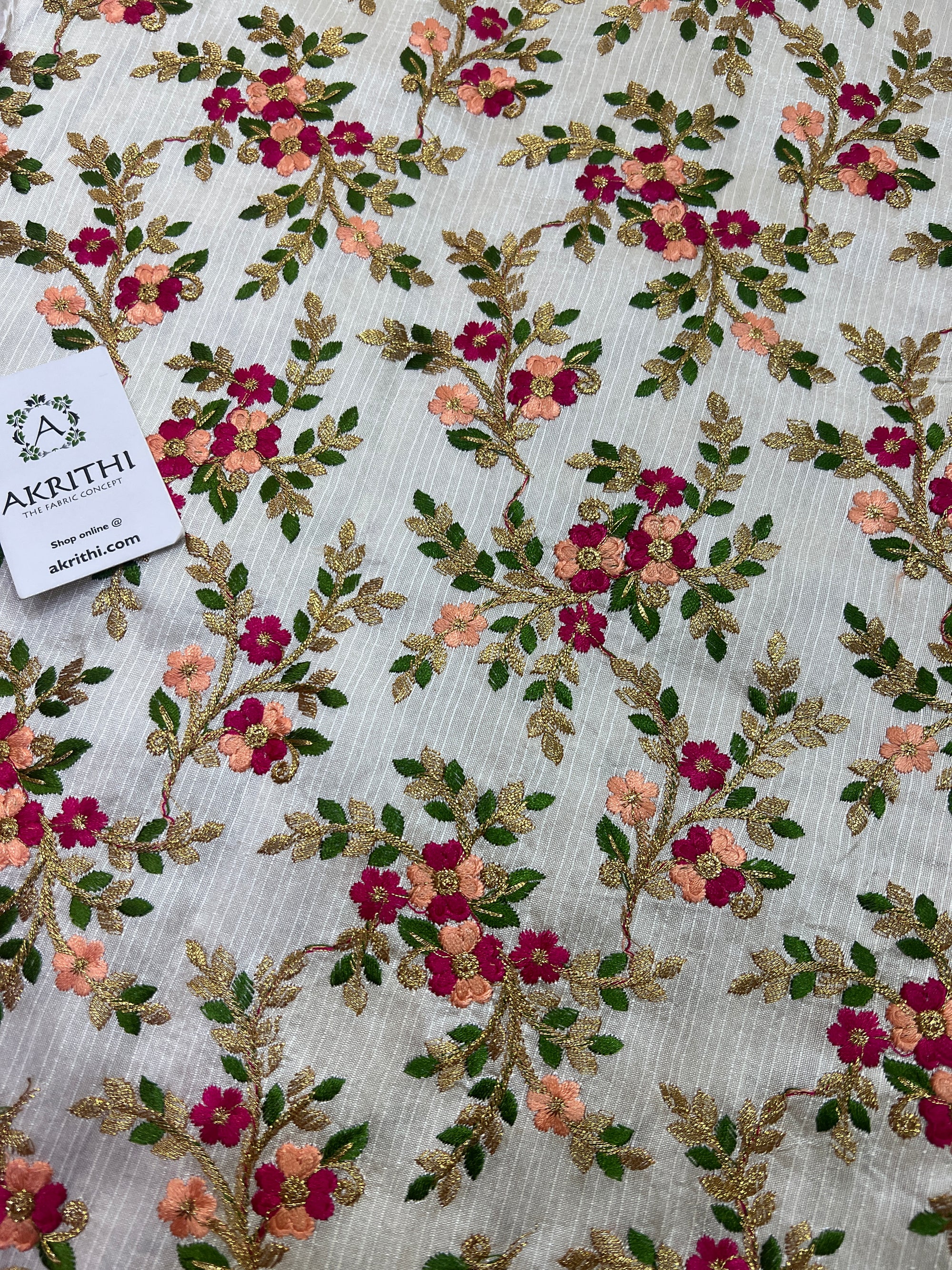 Embroidery on beige raw silk fabric 70 cms cut (Copy)