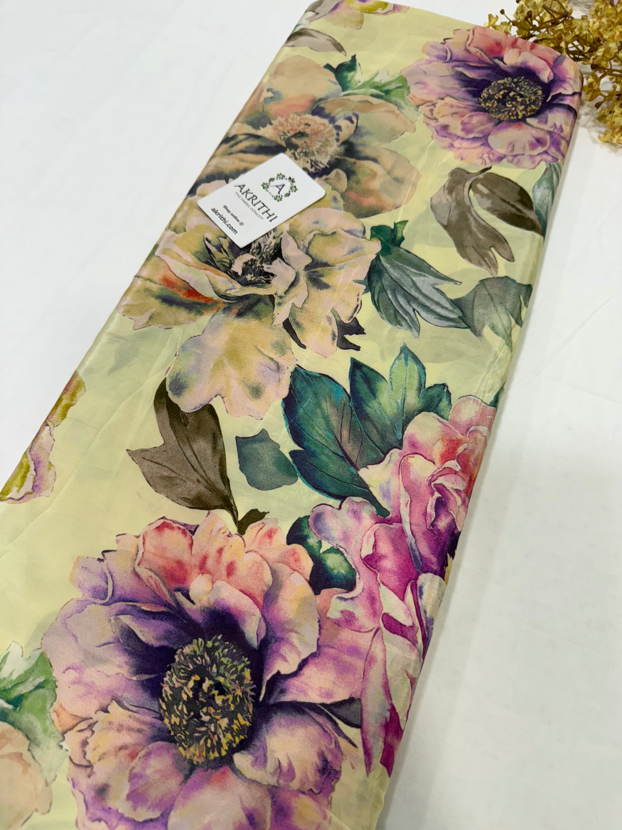 Digital floral printed pure crepe fabric