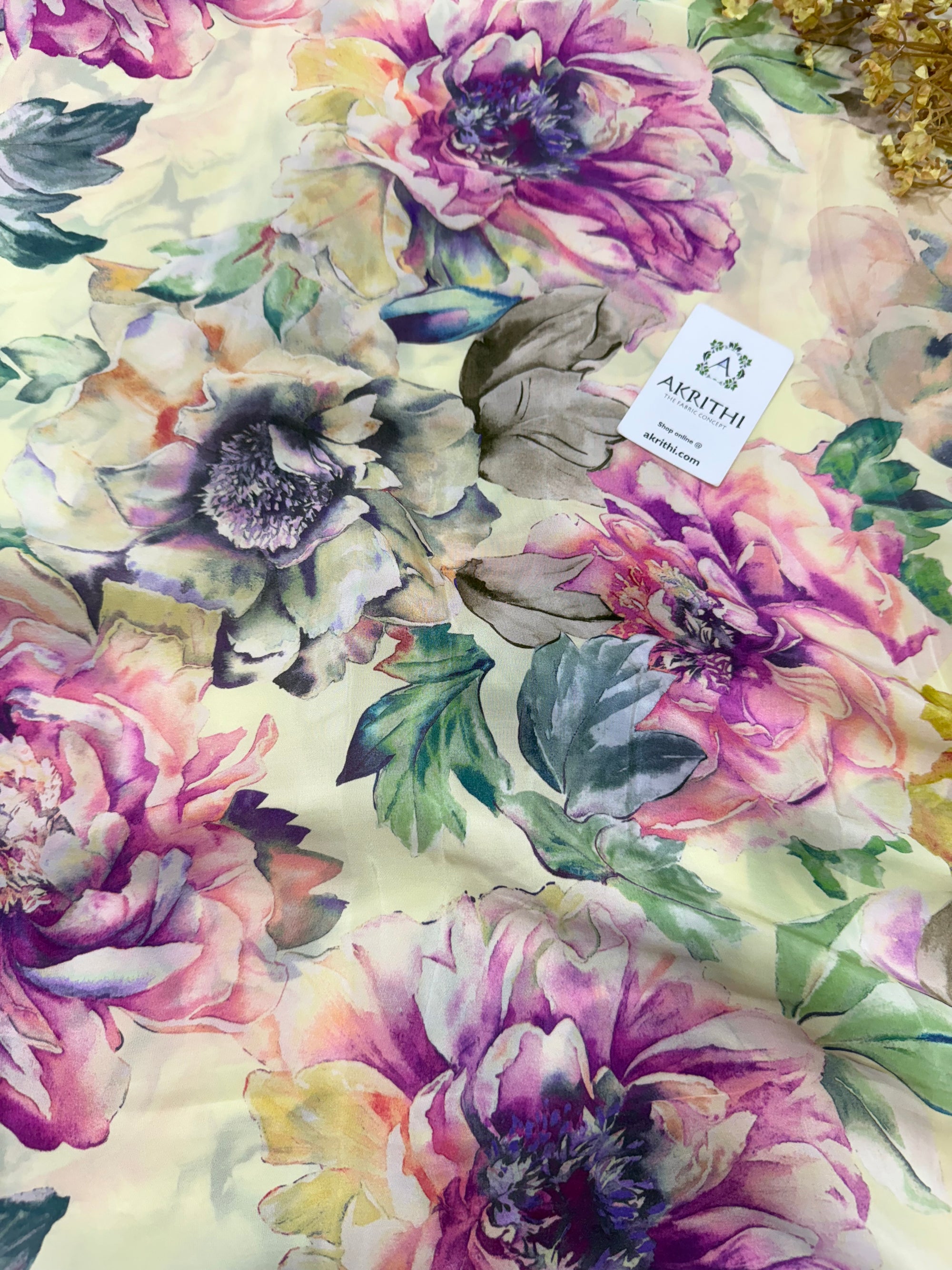 Digital floral printed pure crepe fabric