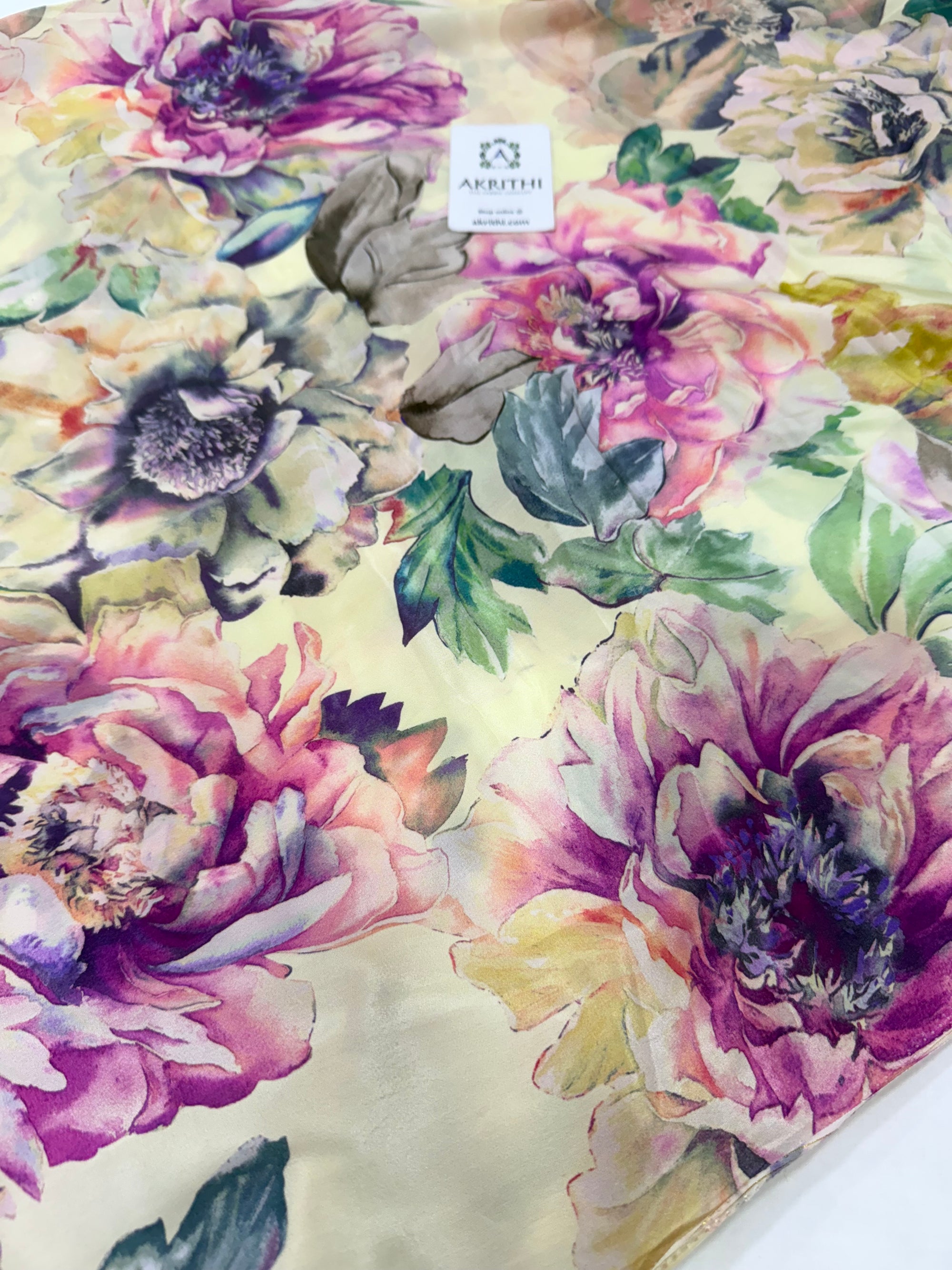Digital floral printed pure crepe fabric