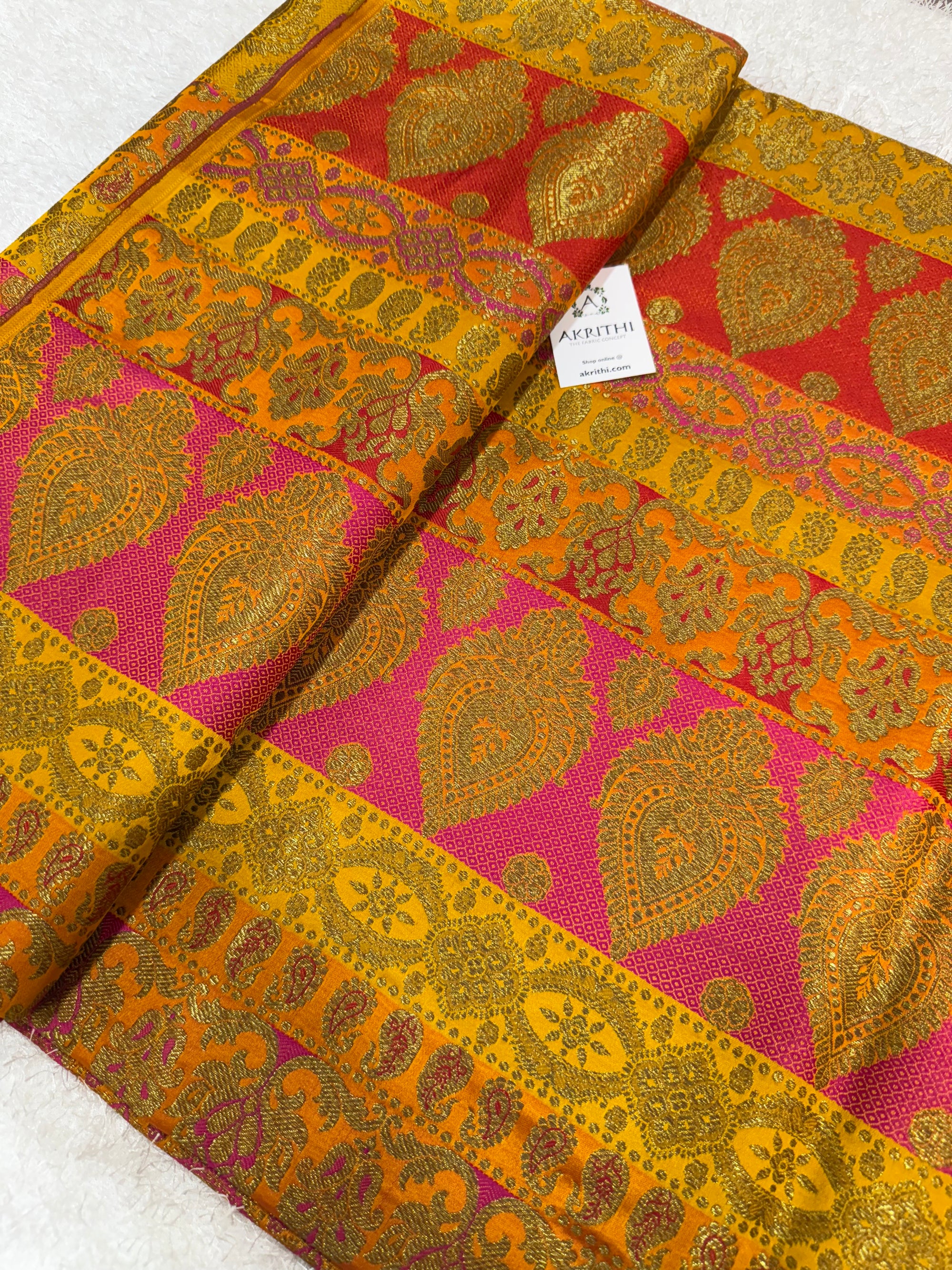Multi coloured Pure Banarasi brocade fabric