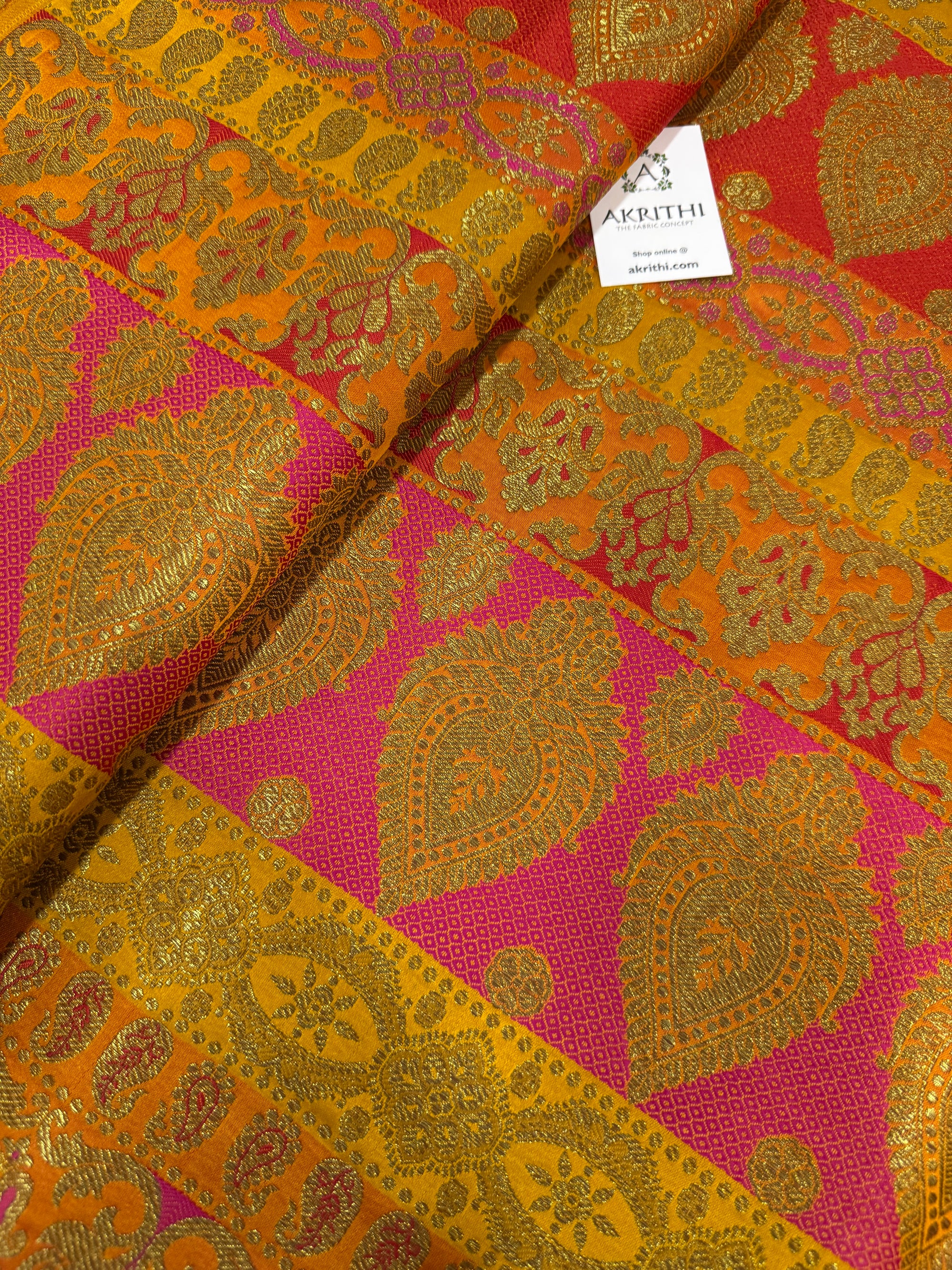 Multi coloured Pure Banarasi brocade fabric