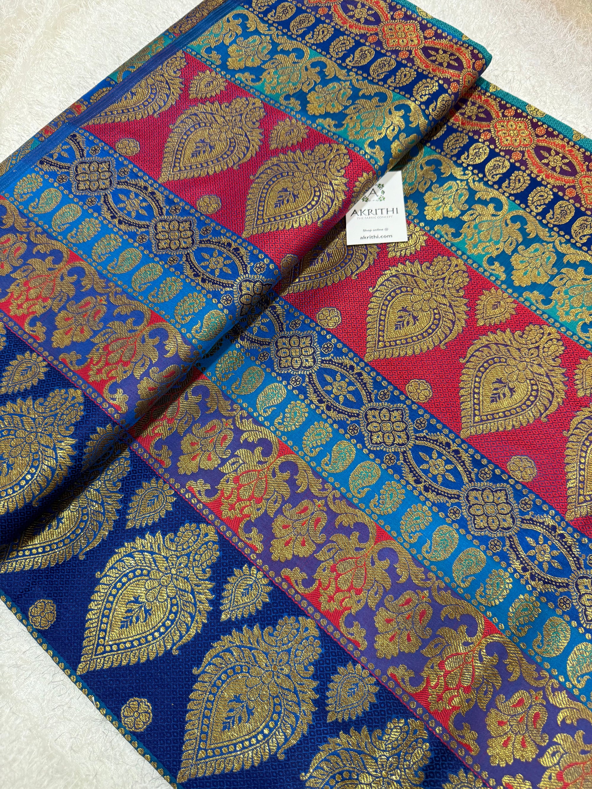 Multi coloured Pure Banarasi brocade fabric