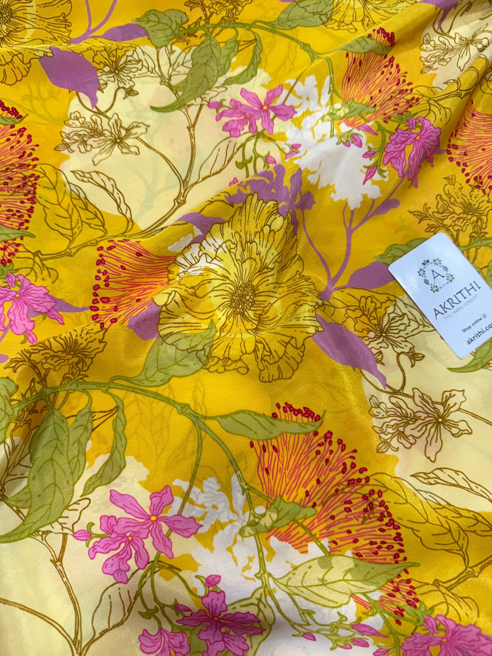Digital floral printed pure crepe fabric