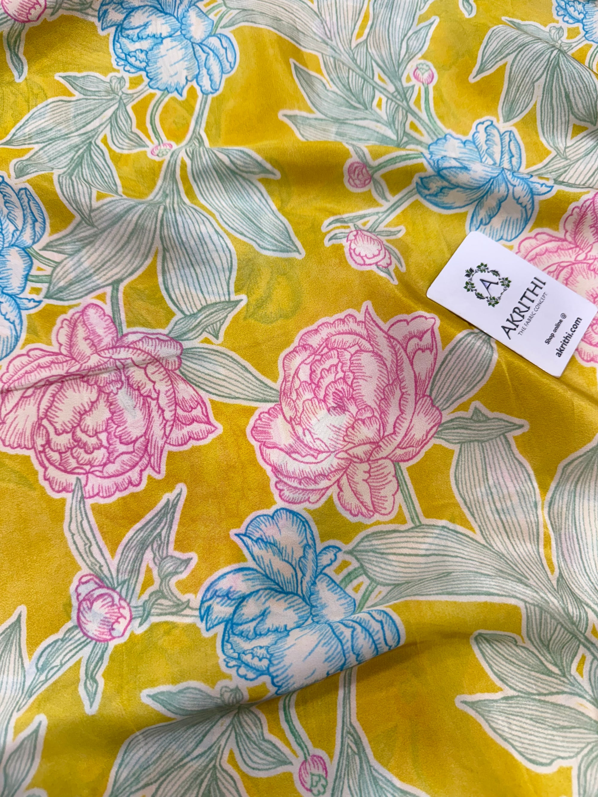 Digital floral printed pure crepe fabric