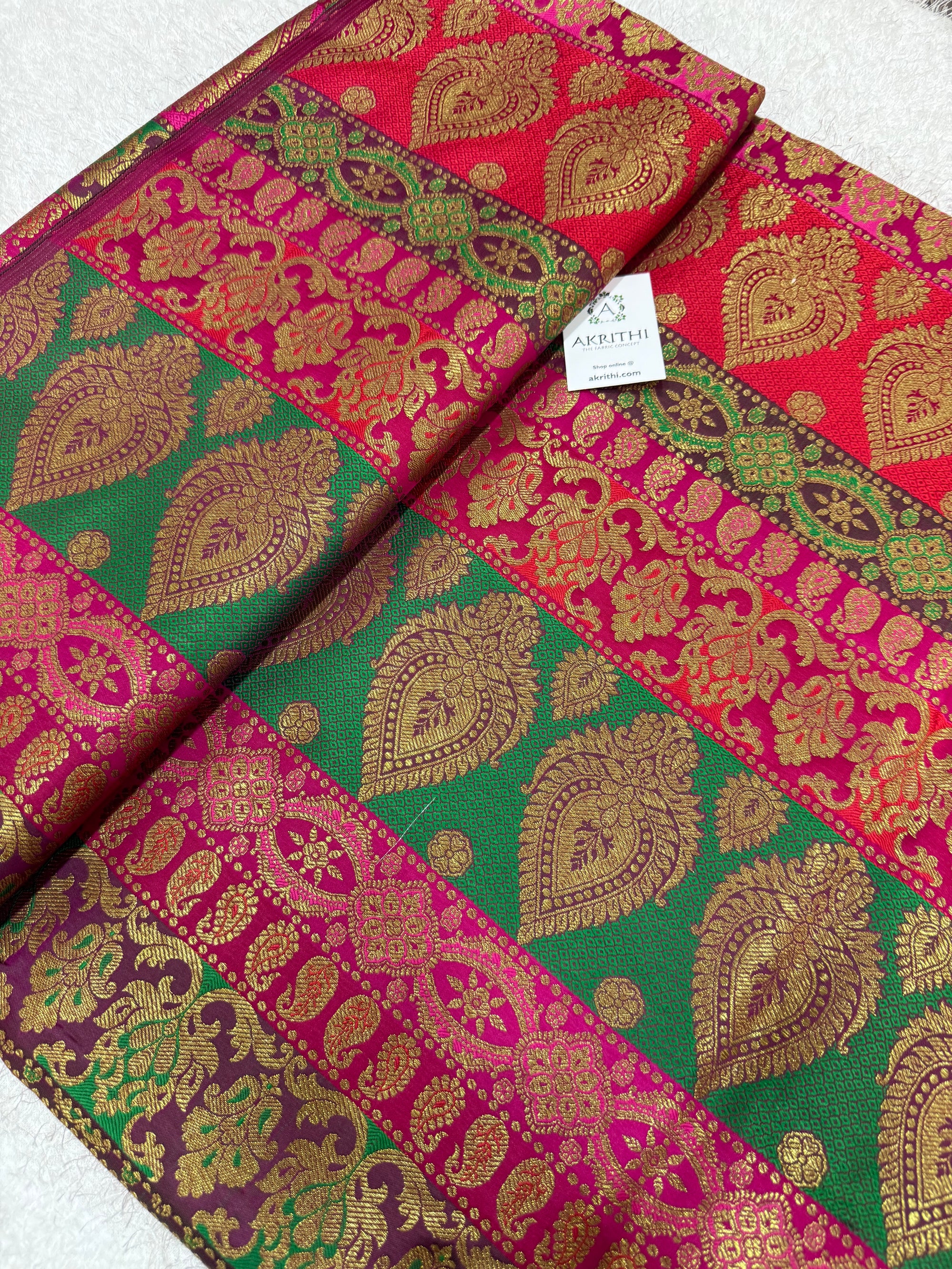 Multi coloured Pure Banarasi brocade fabric