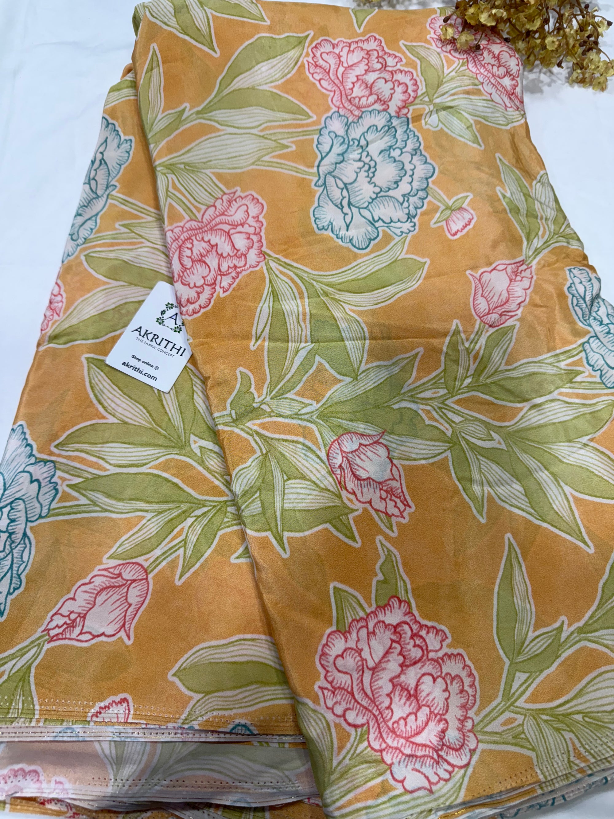 Digital floral printed pure crepe fabric