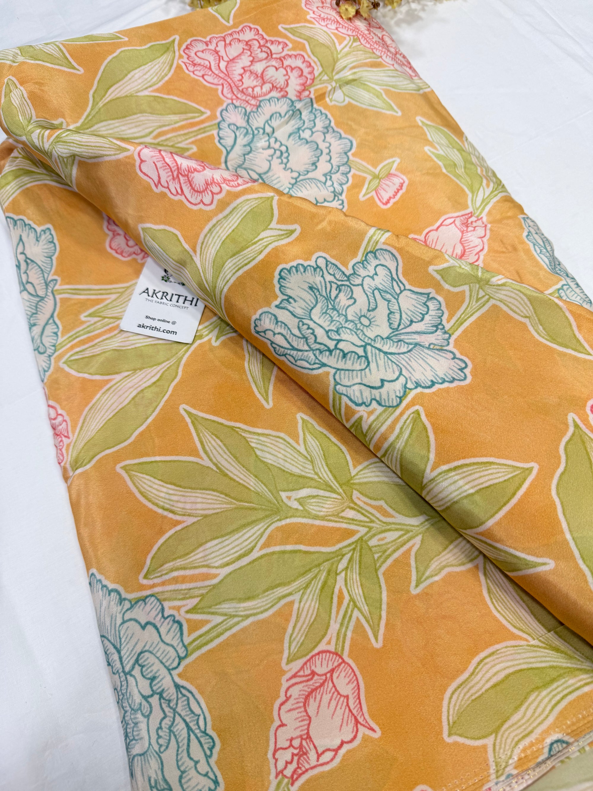 Digital floral printed pure crepe fabric
