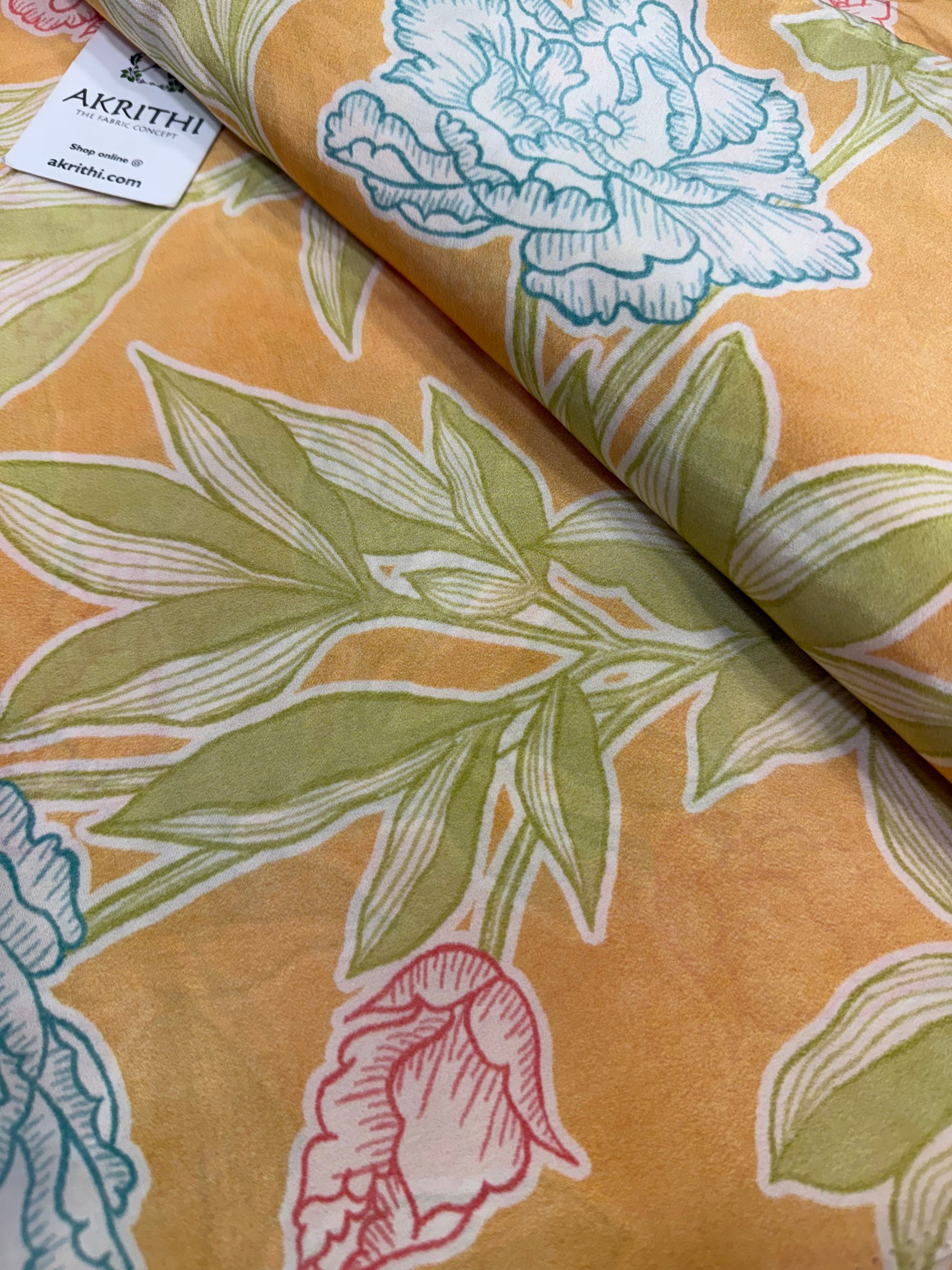 Digital floral printed pure crepe fabric