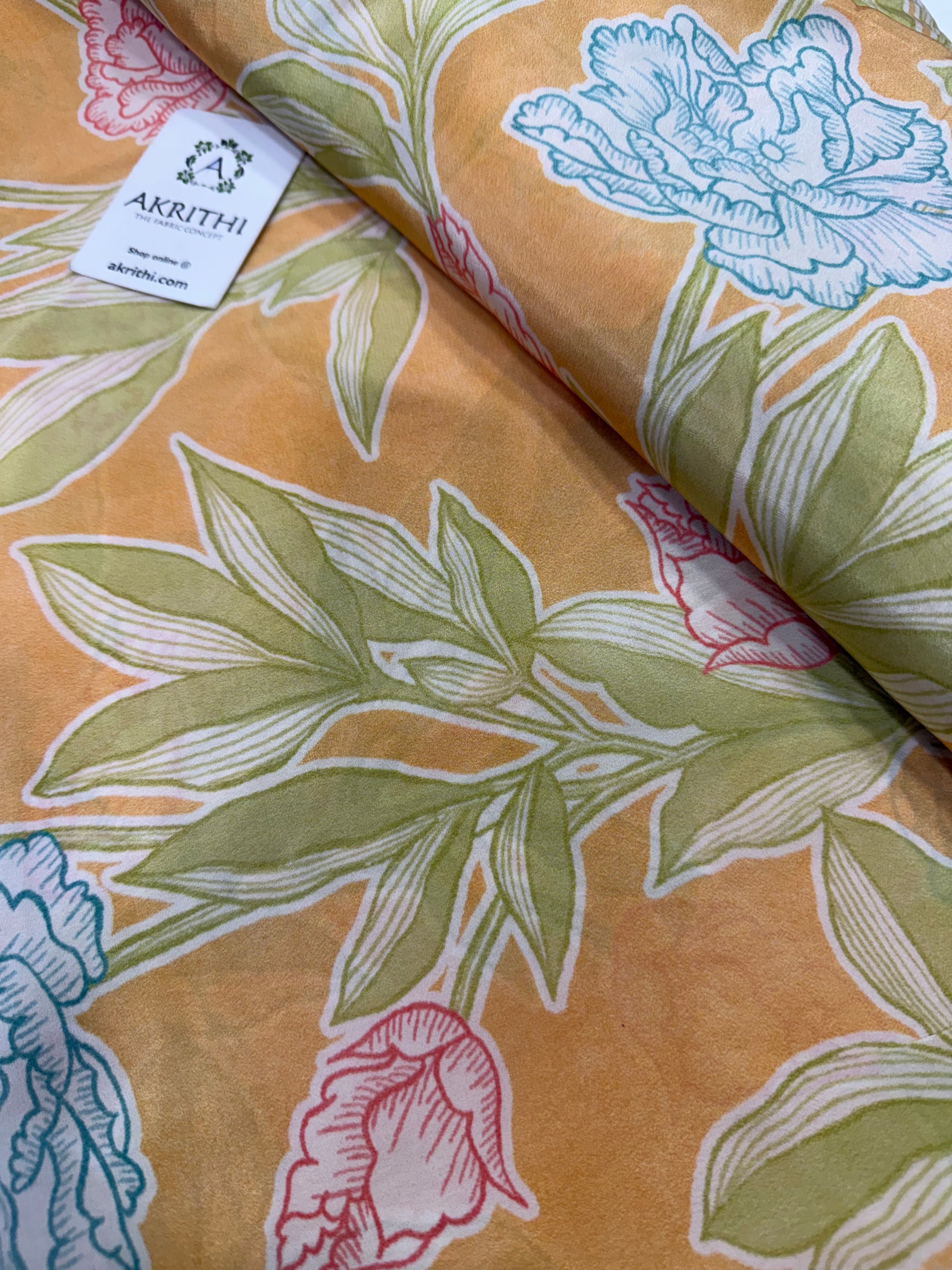 Digital floral printed pure crepe fabric