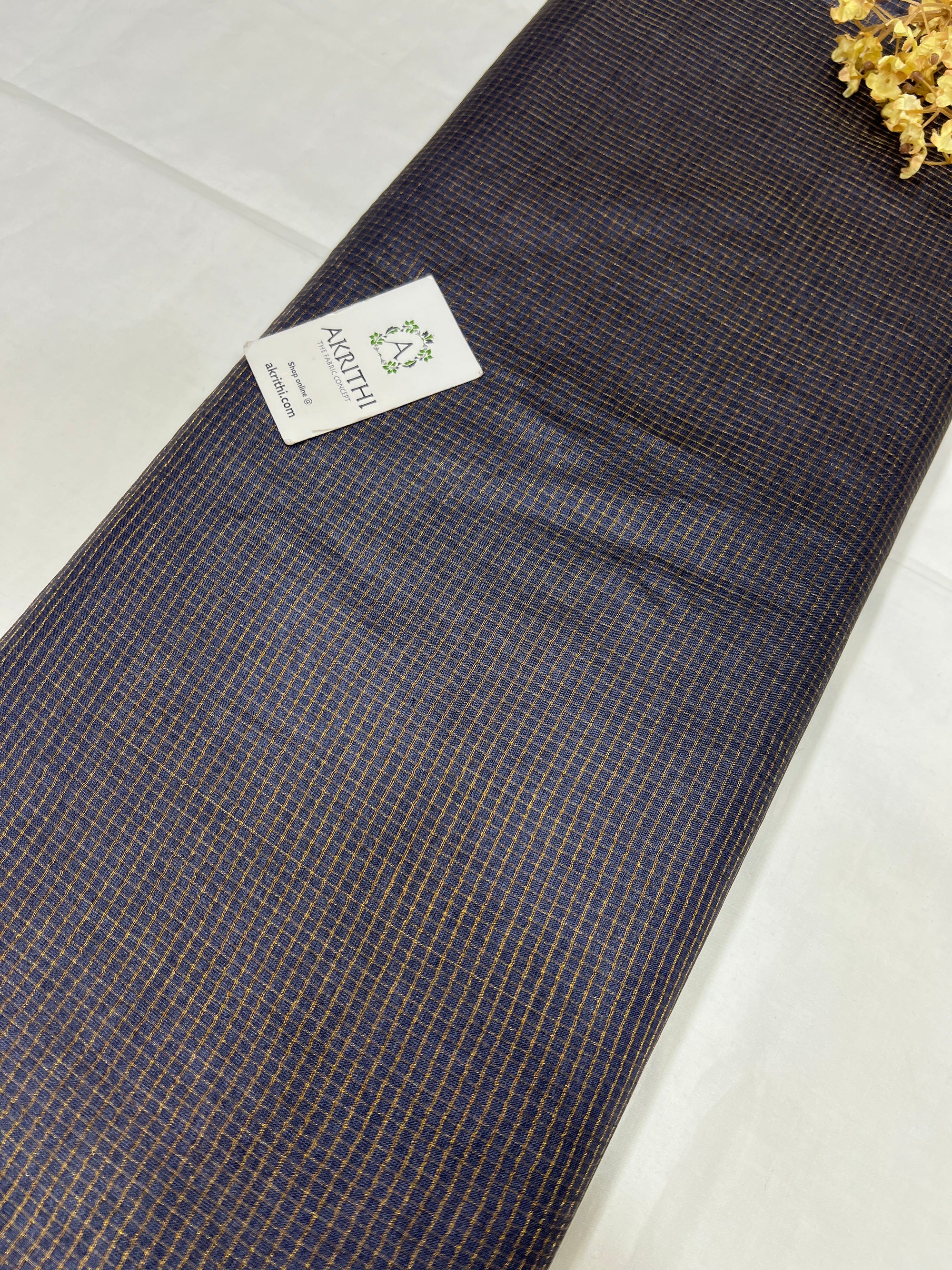 GOLD TISSUE CHECKS PURE TUSSAR SILK FABRIC