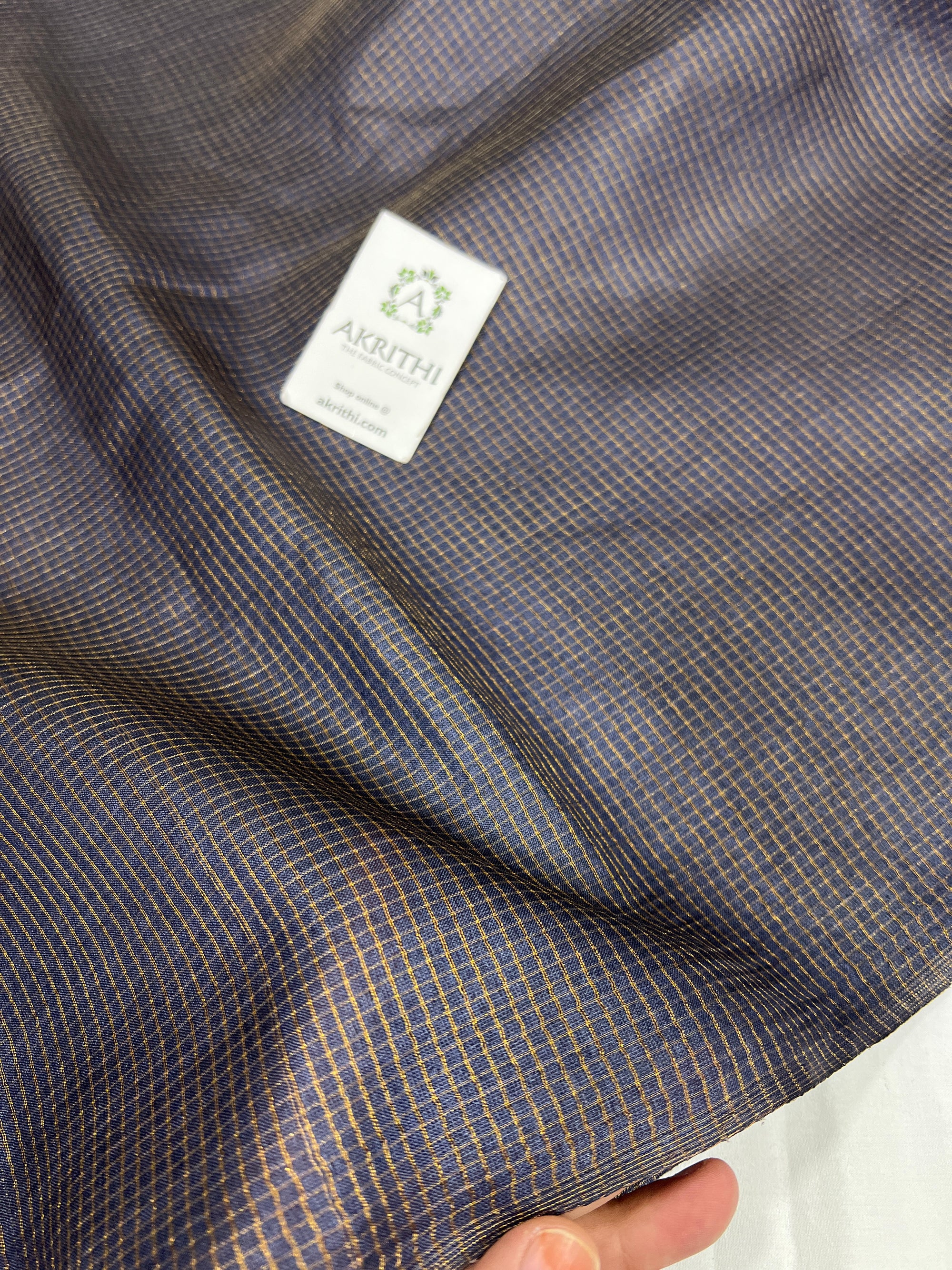 GOLD TISSUE CHECKS PURE TUSSAR SILK FABRIC