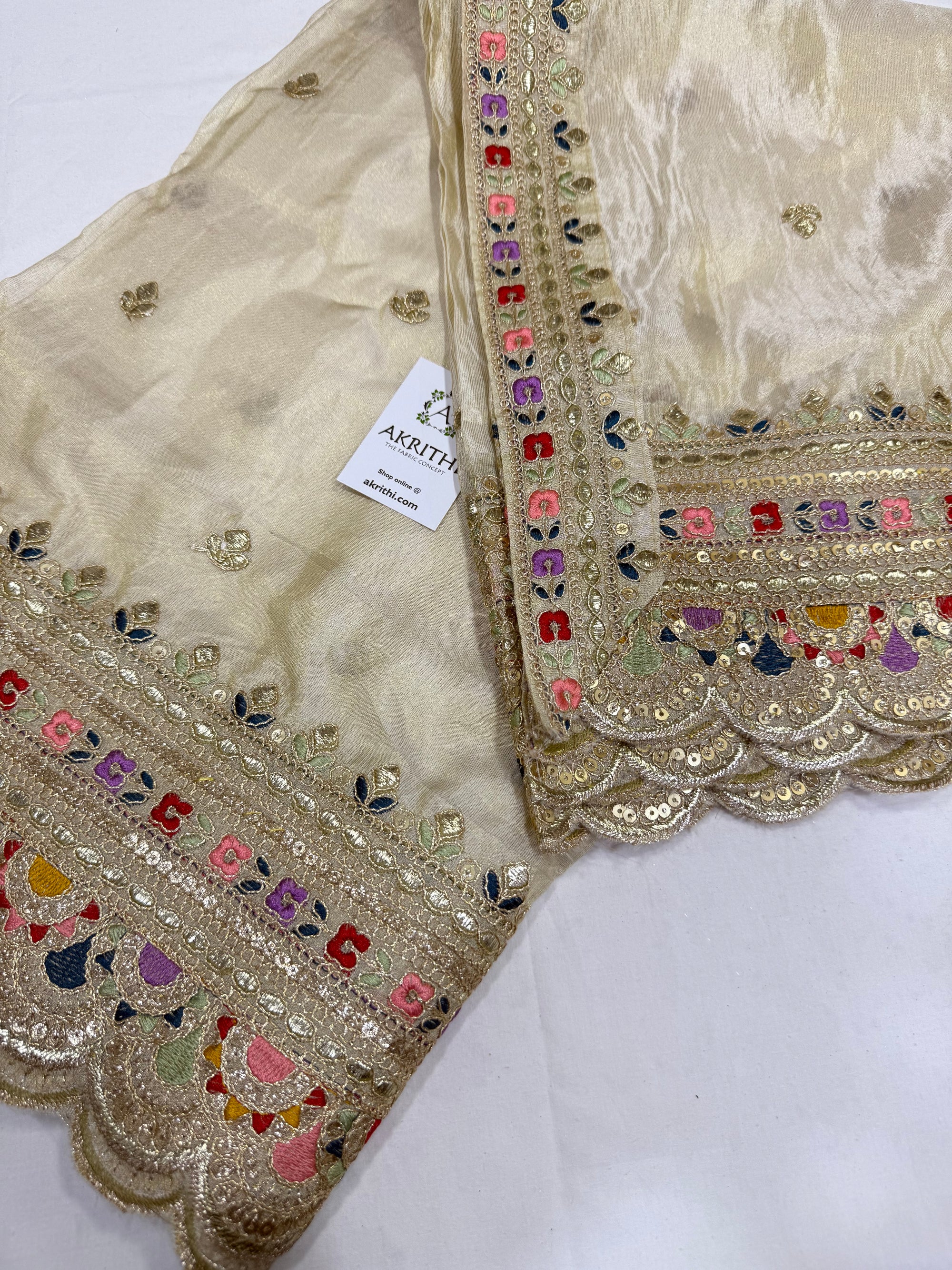 Dyeable embroidered tissue dupatta