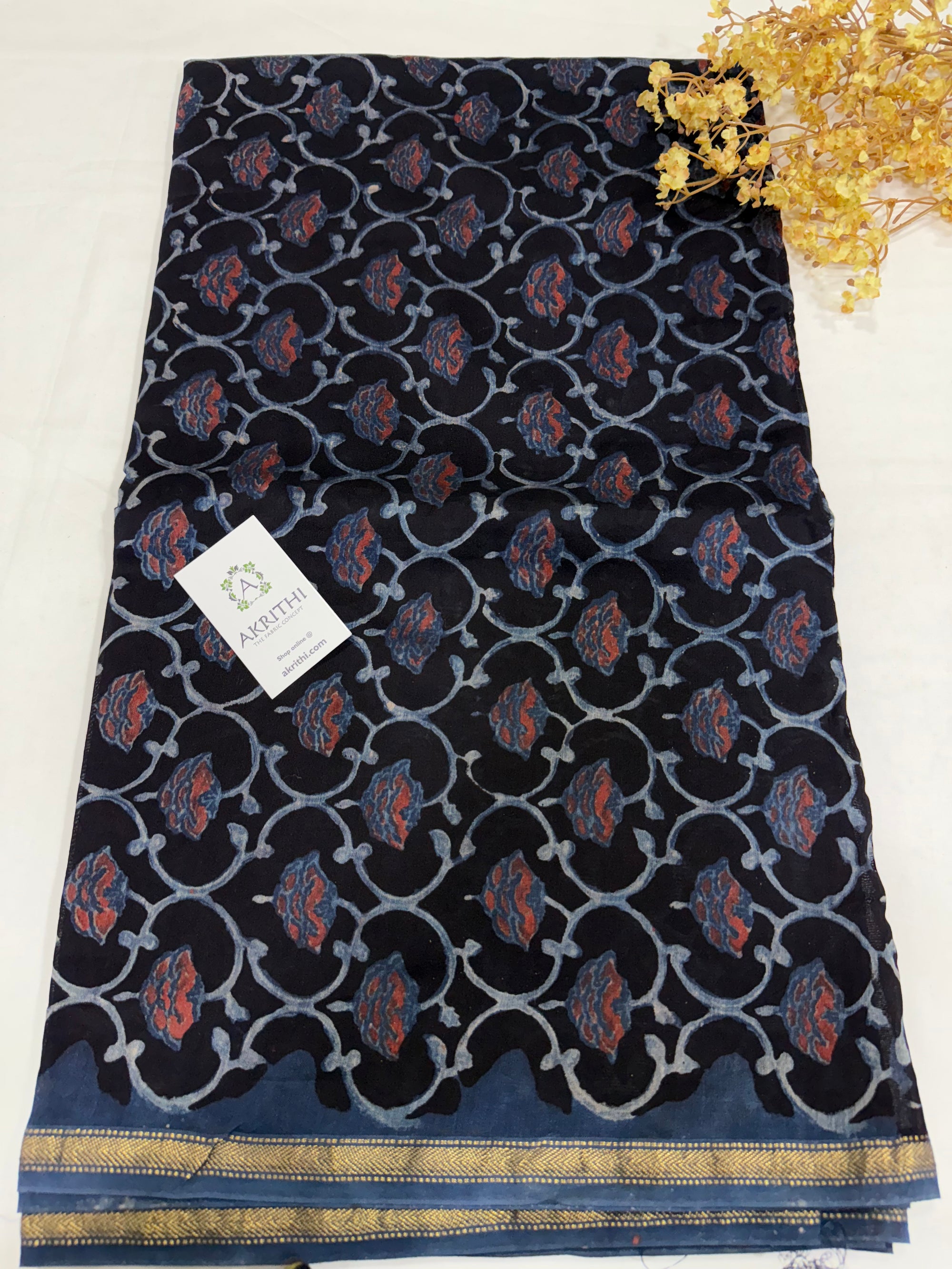 Vanaspati Hand block pure maheswari silk fabric