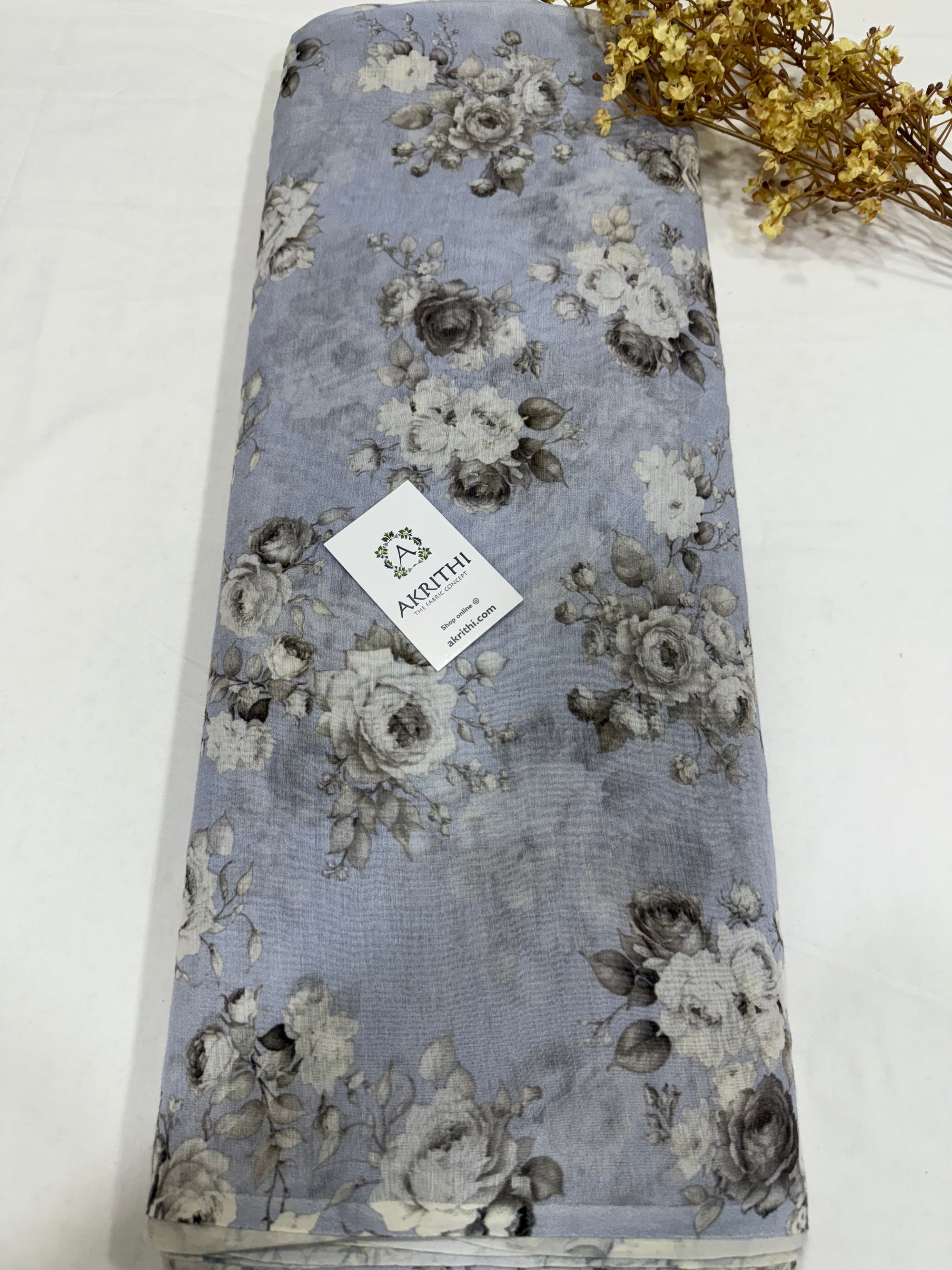 Floral Printed Pure chanderi fabric