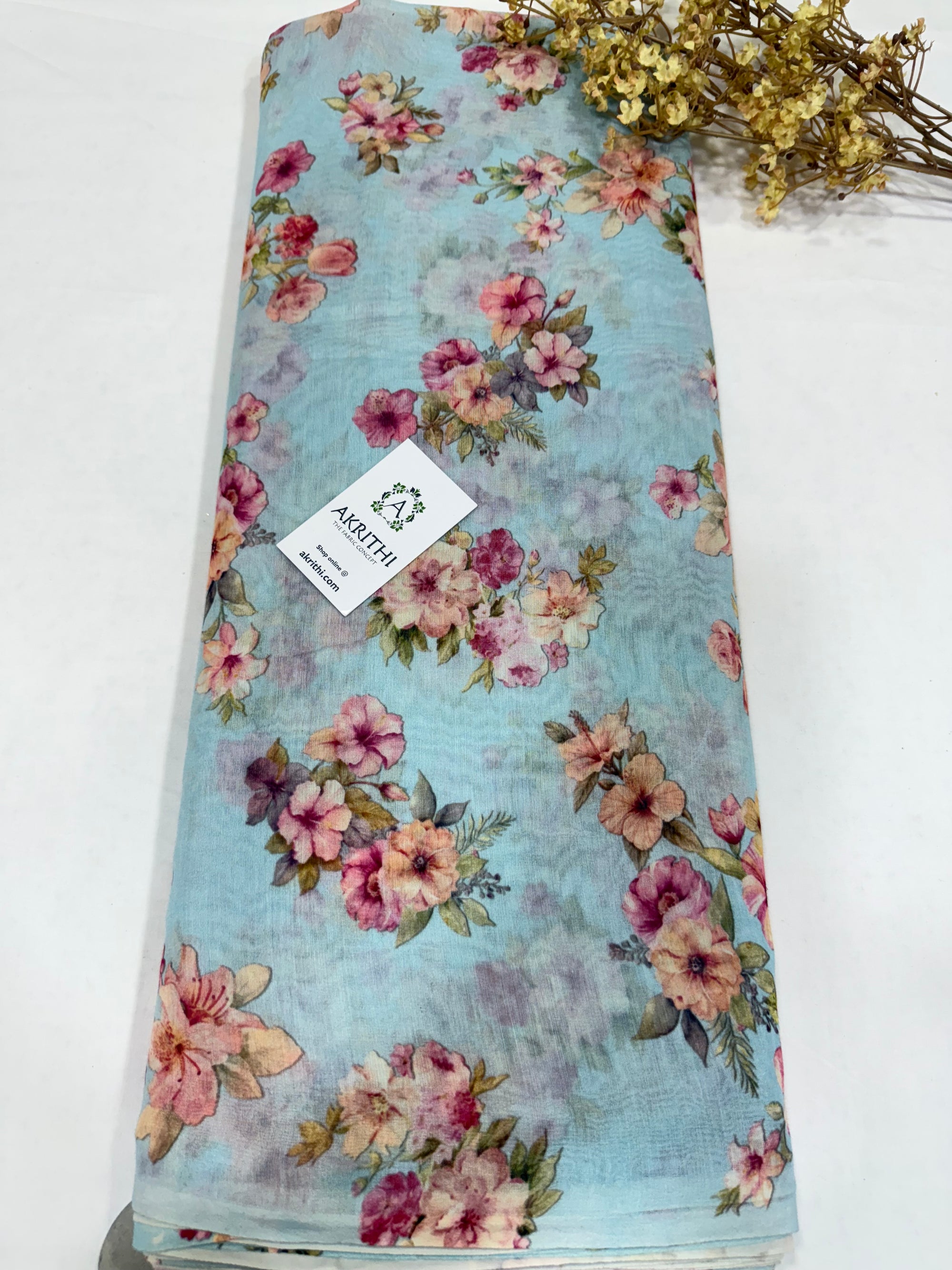 Floral Printed Pure chanderi fabric