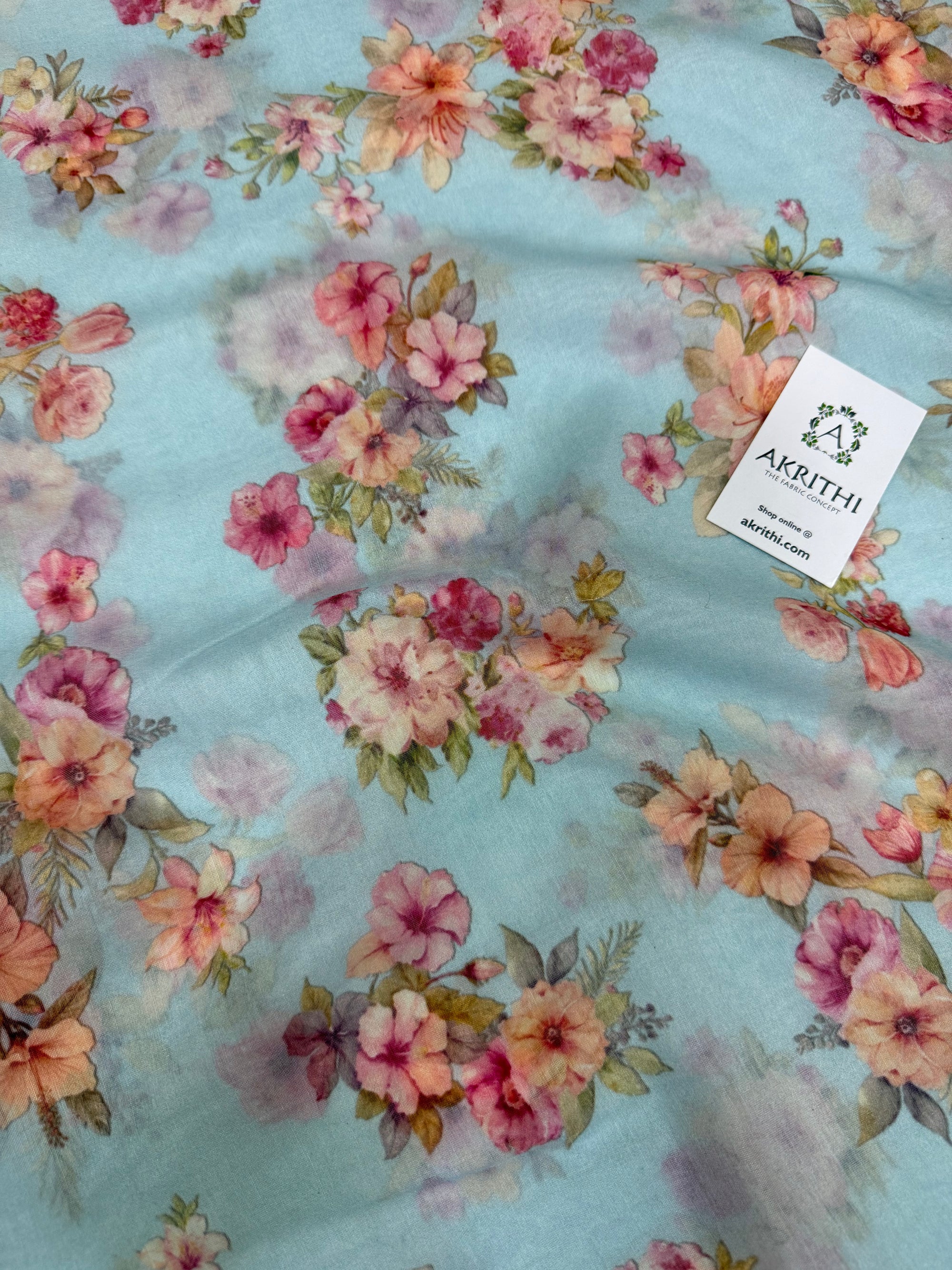 Floral Printed Pure chanderi fabric