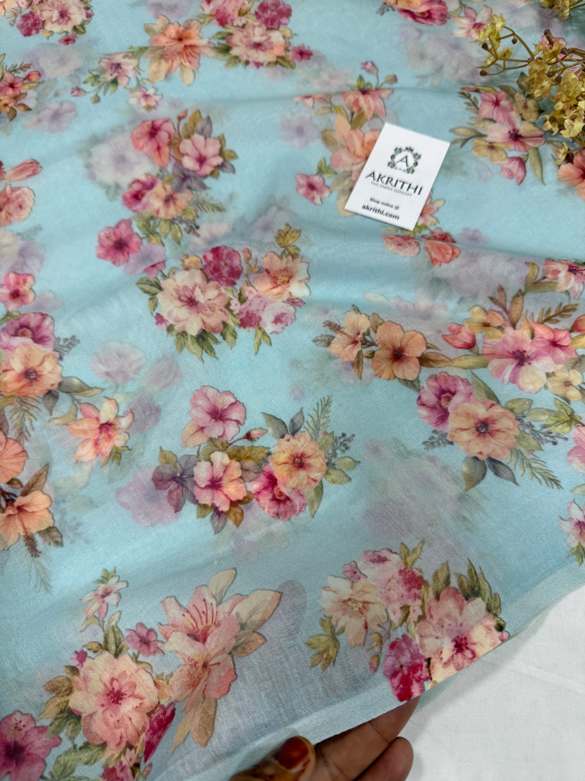 Floral Printed Pure chanderi fabric