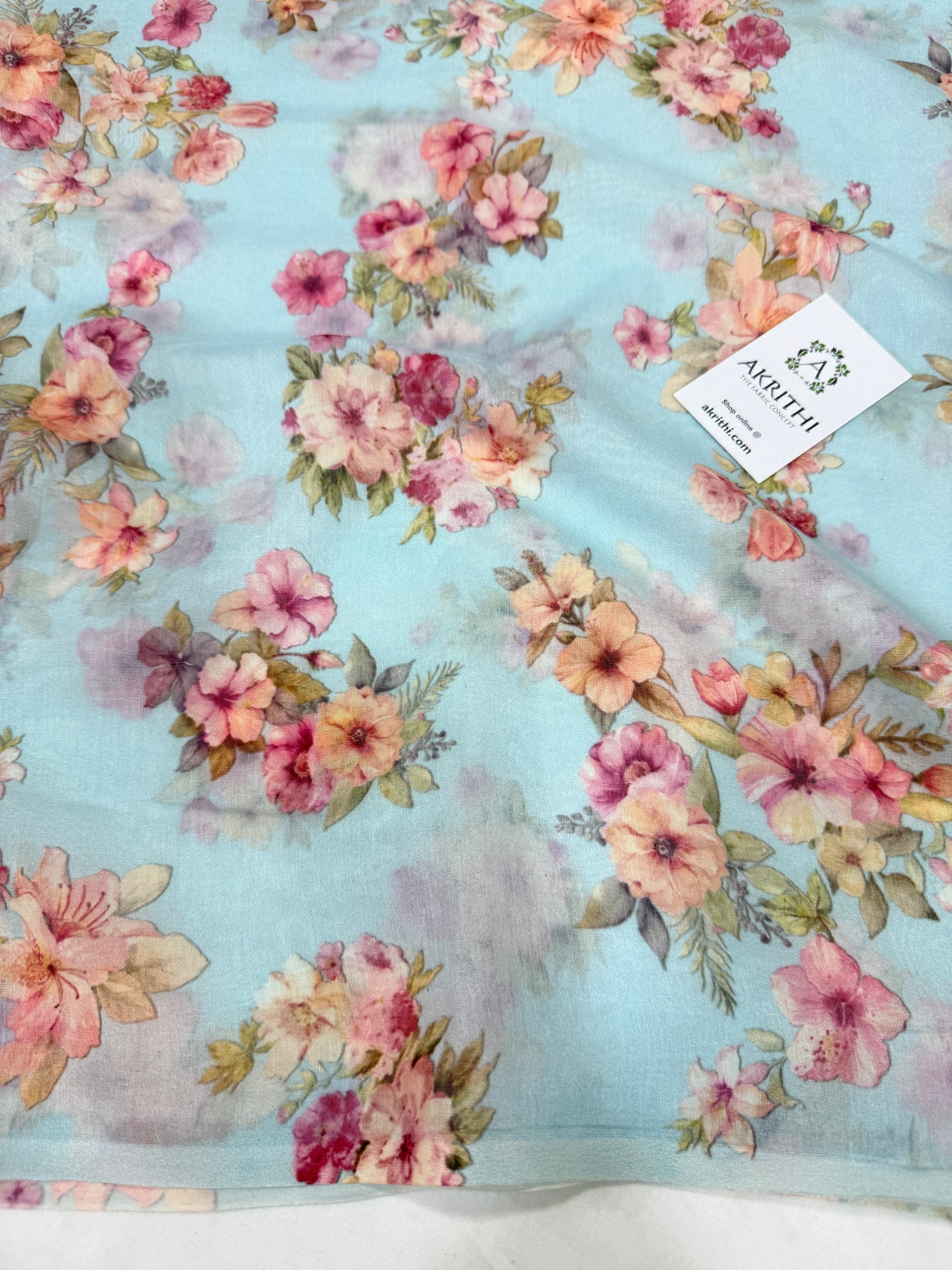 Floral Printed Pure chanderi fabric