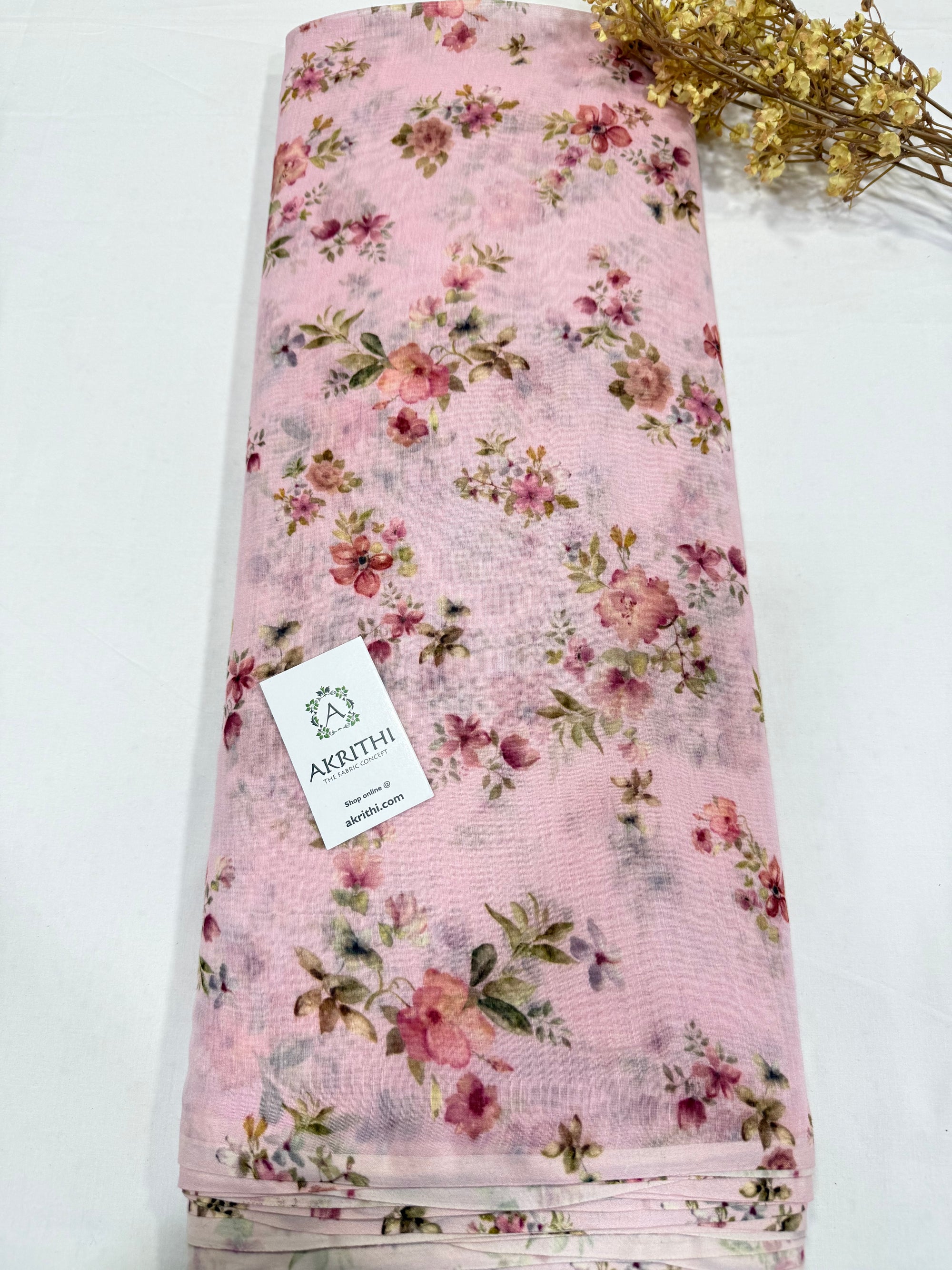 Floral Printed Pure chanderi fabric