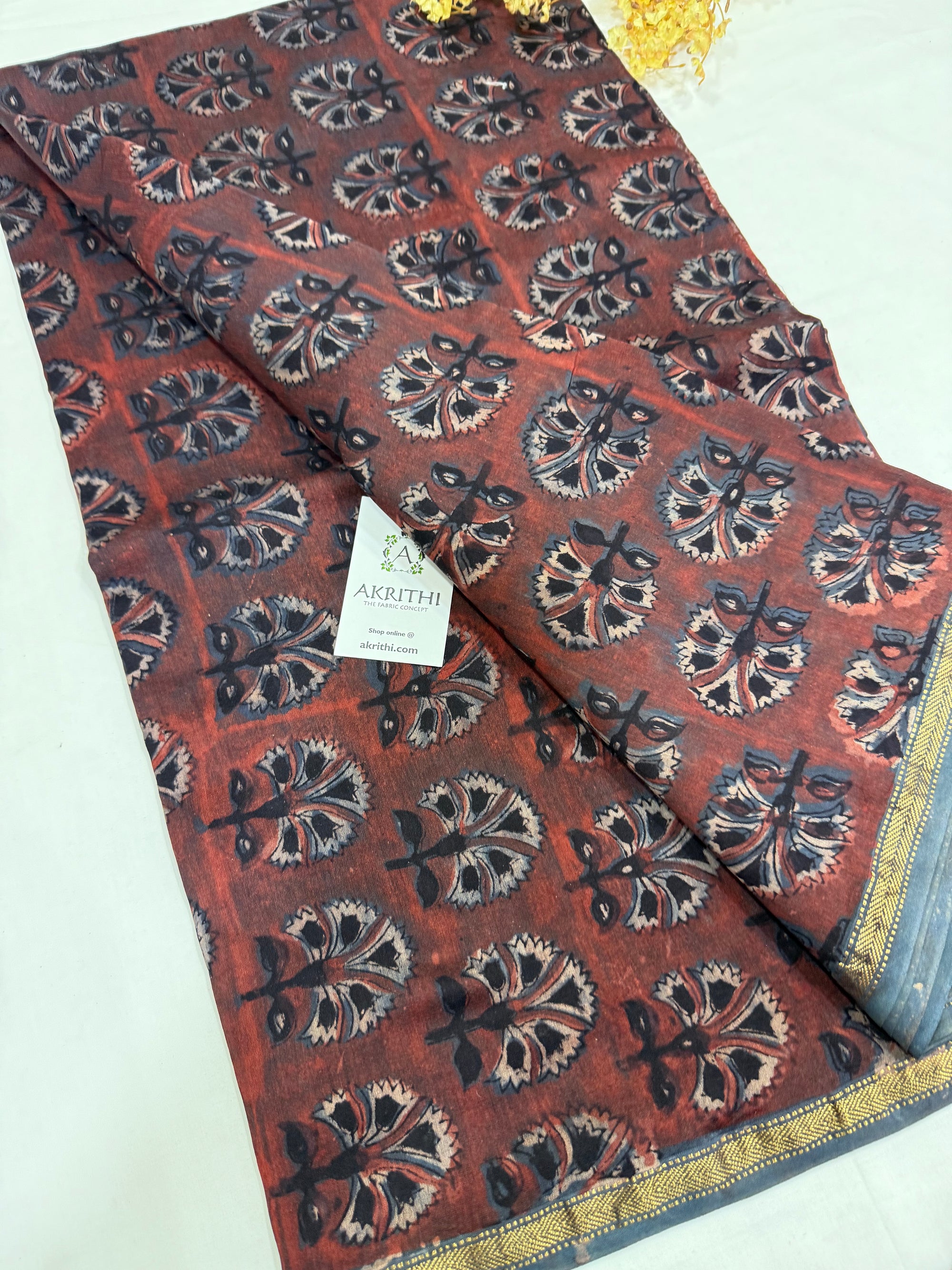 Vanaspati Hand block pure maheswari silk fabric