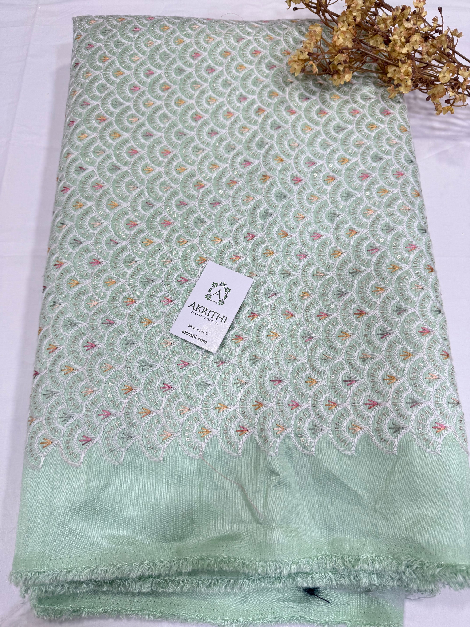 Embroidered silk fabric