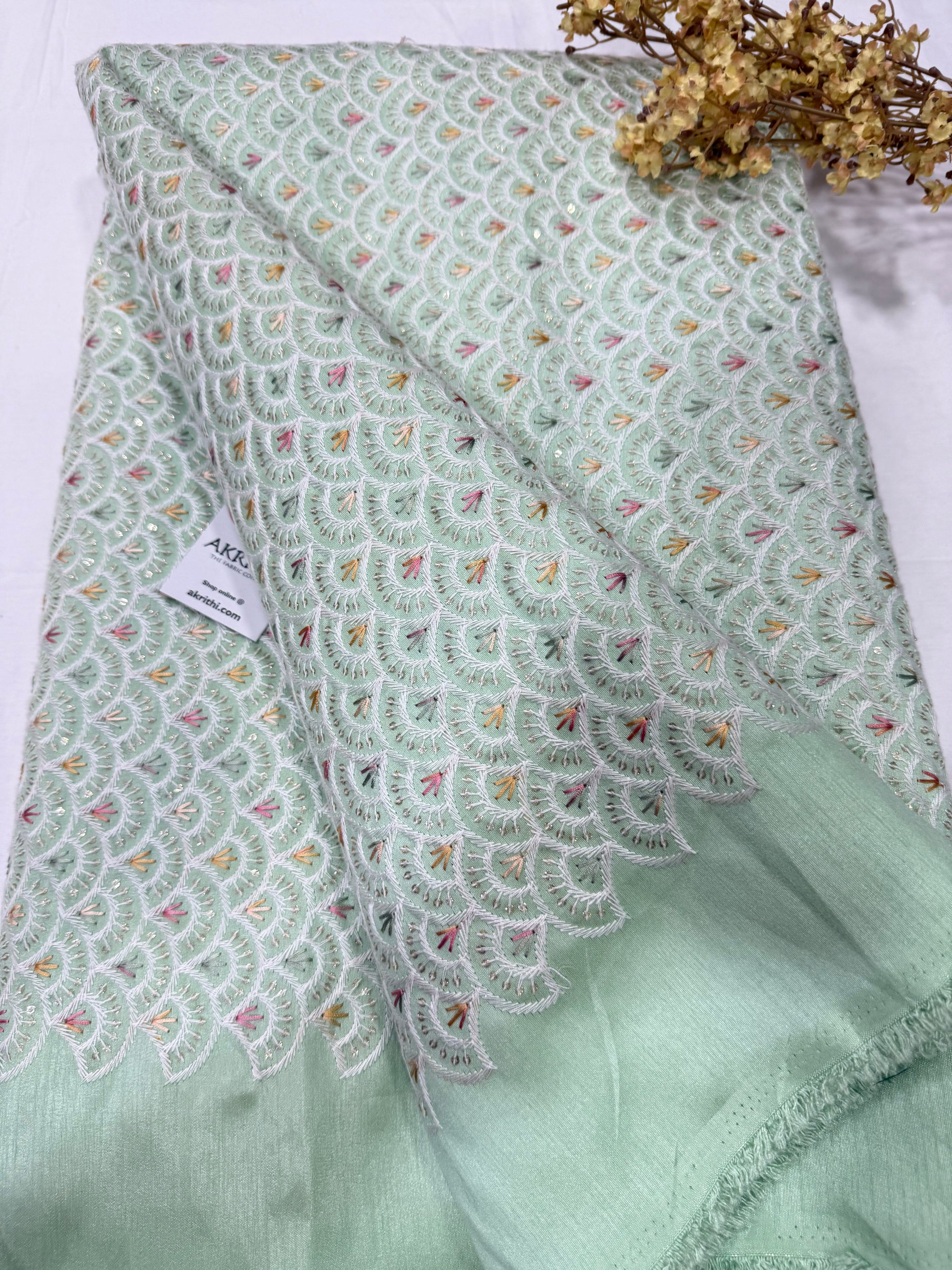 Embroidered silk fabric