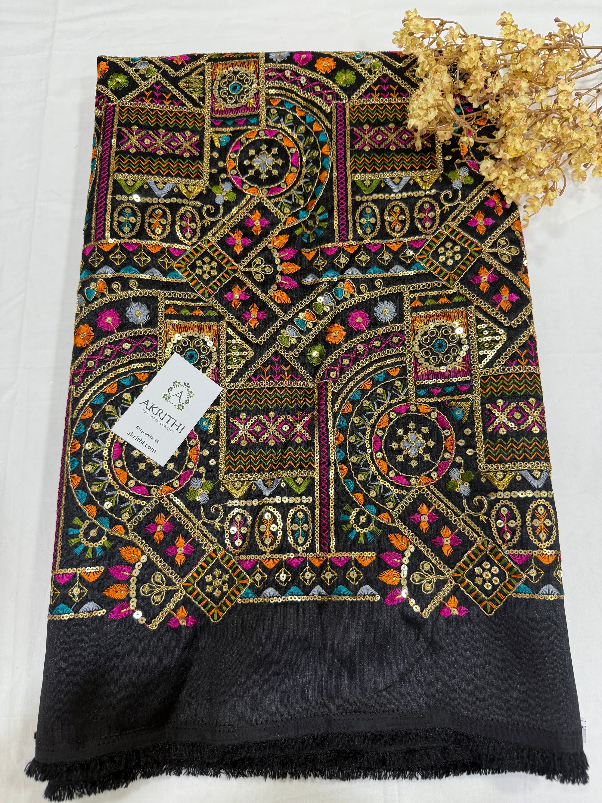 Embroidered Raw silk fabric