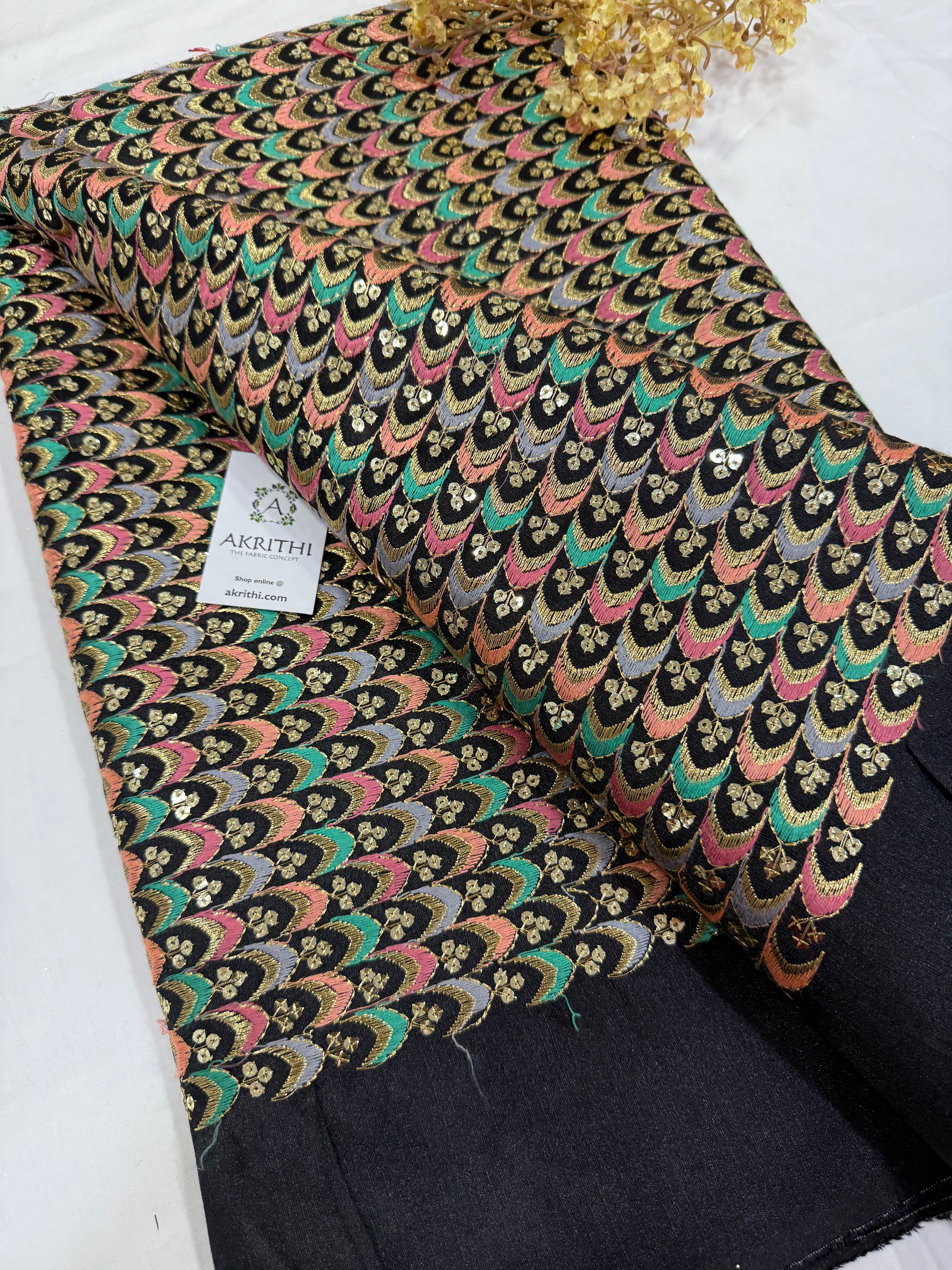 Embroidered silk fabric