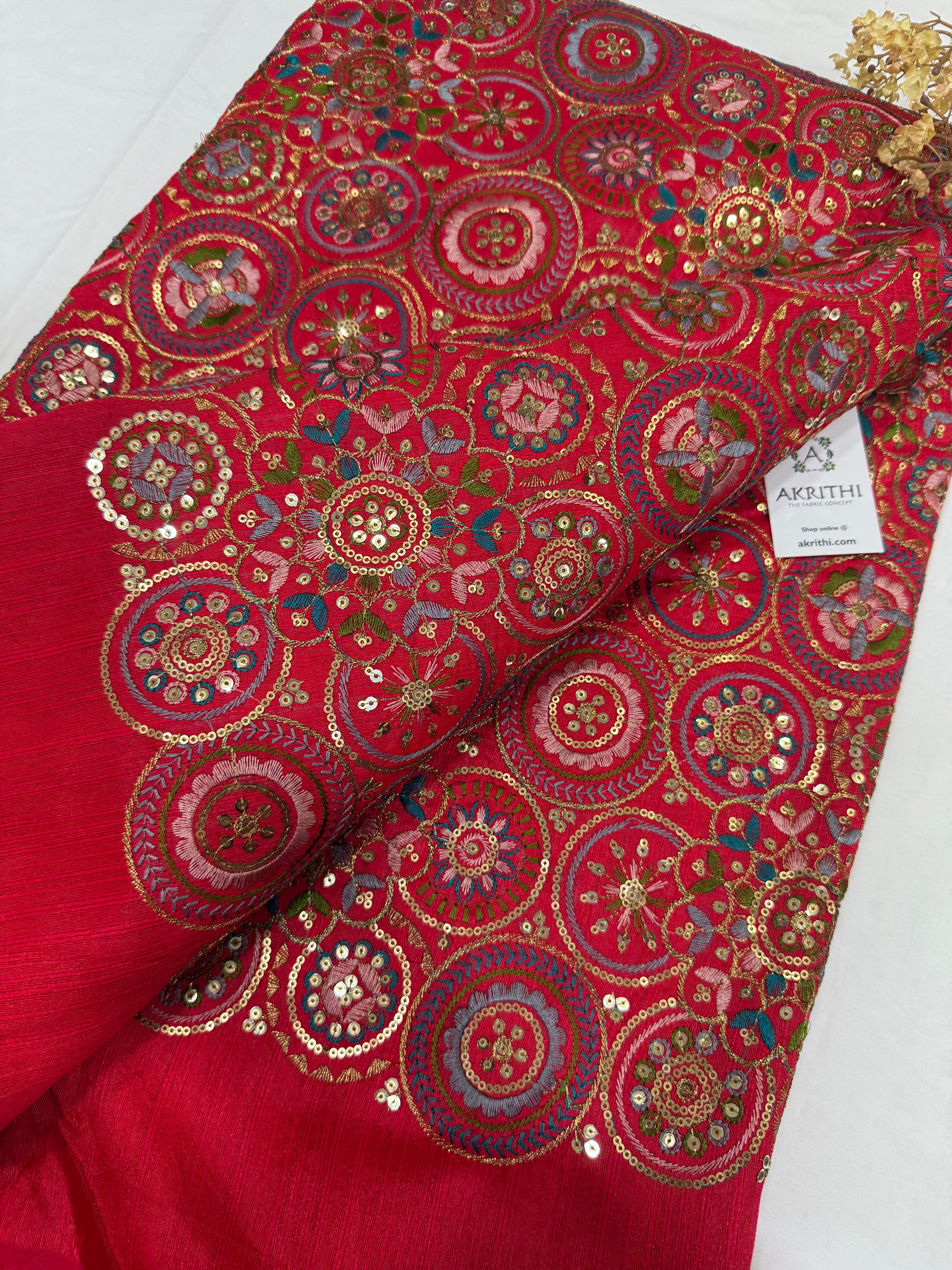 Embroidered silk fabric