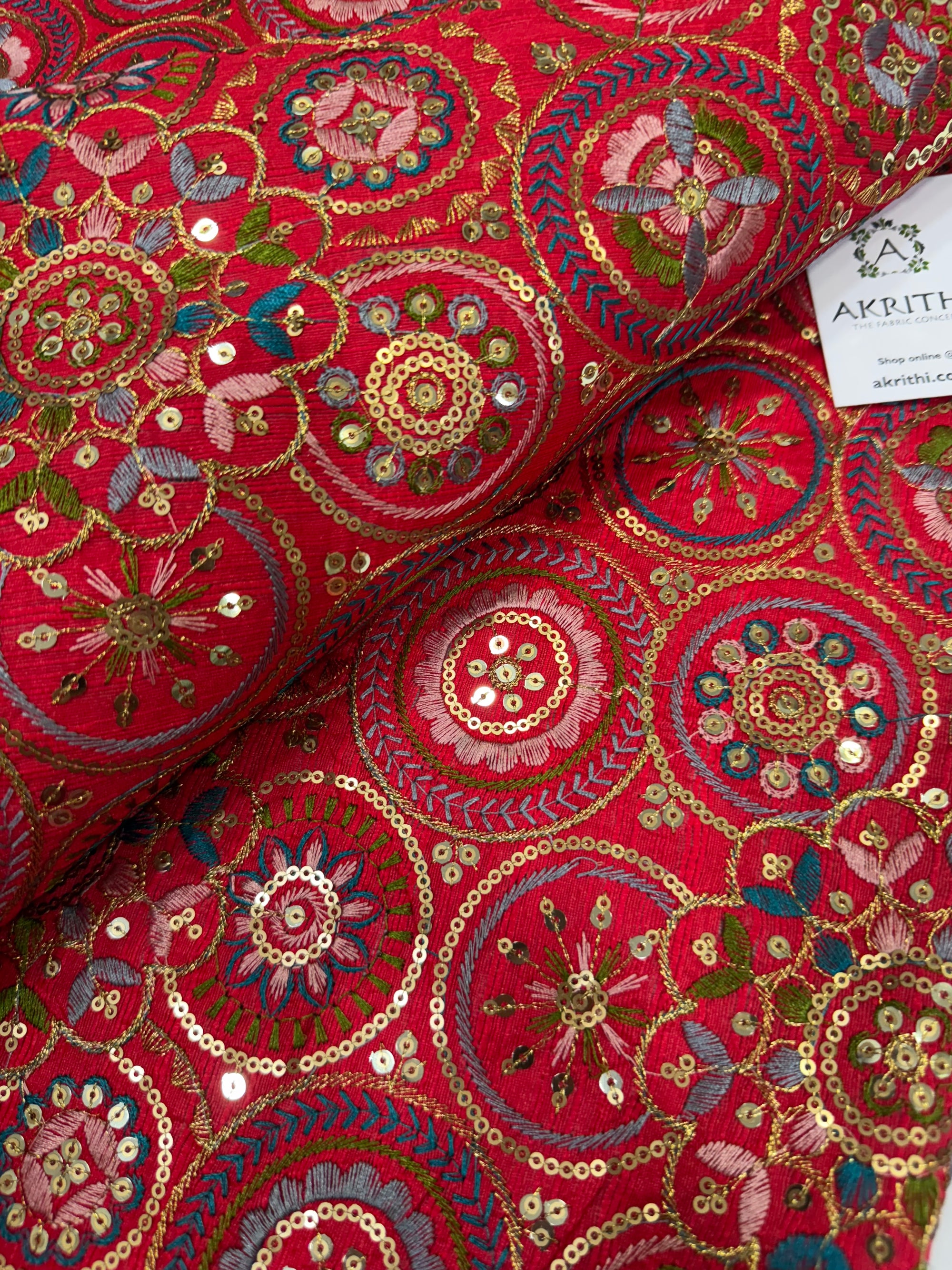 Embroidered silk fabric