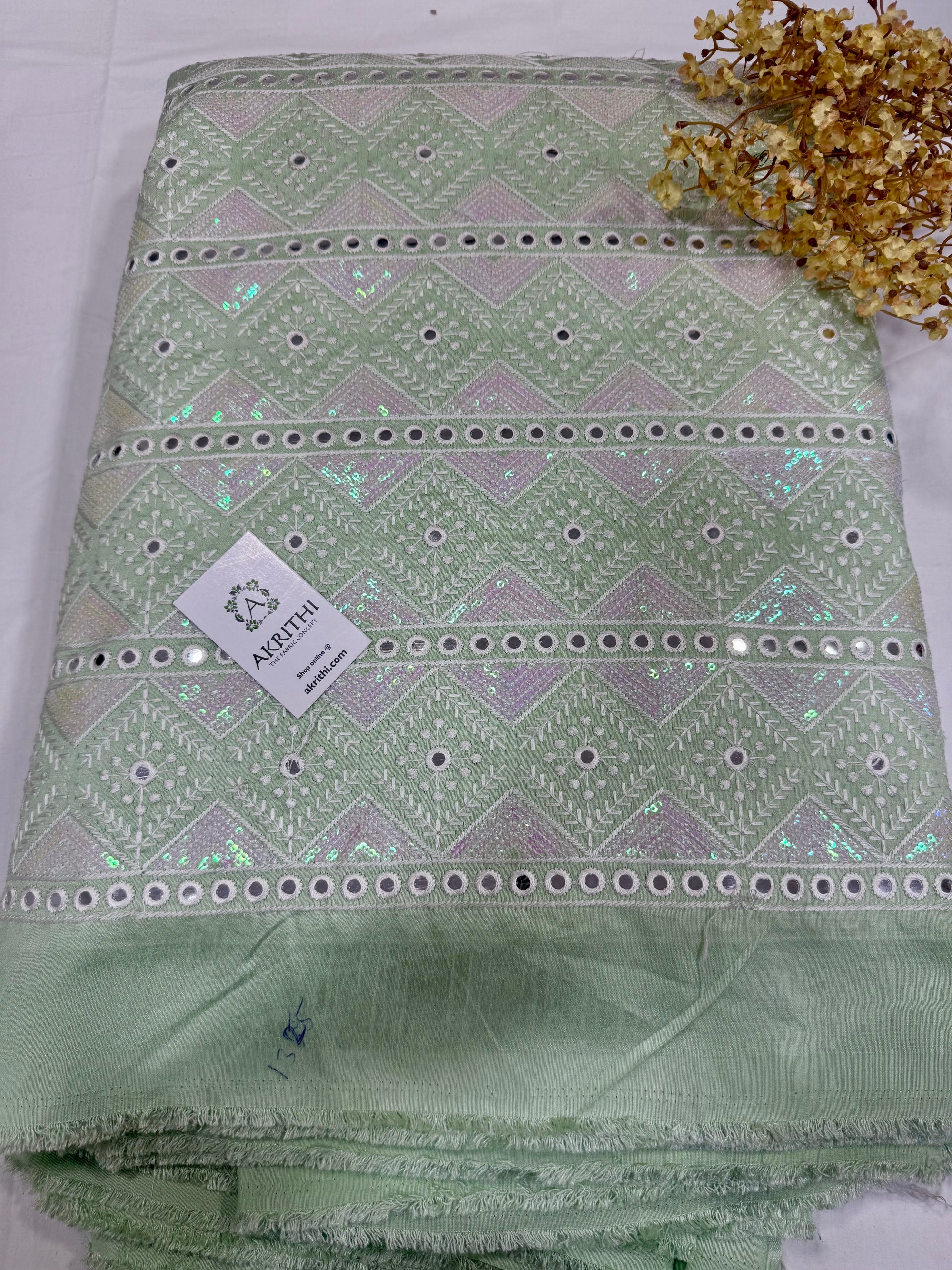 Embroidered Raw silk fabric