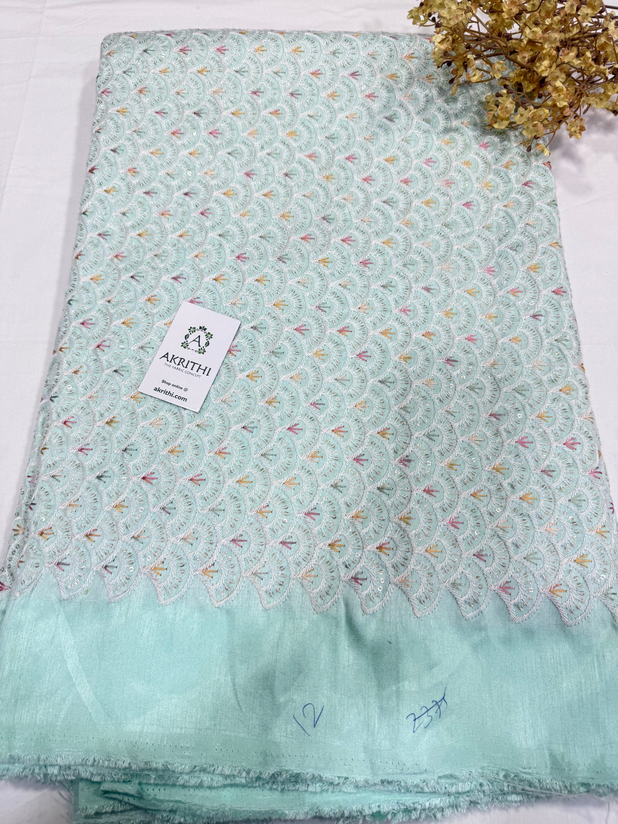 Embroidered Raw silk fabric