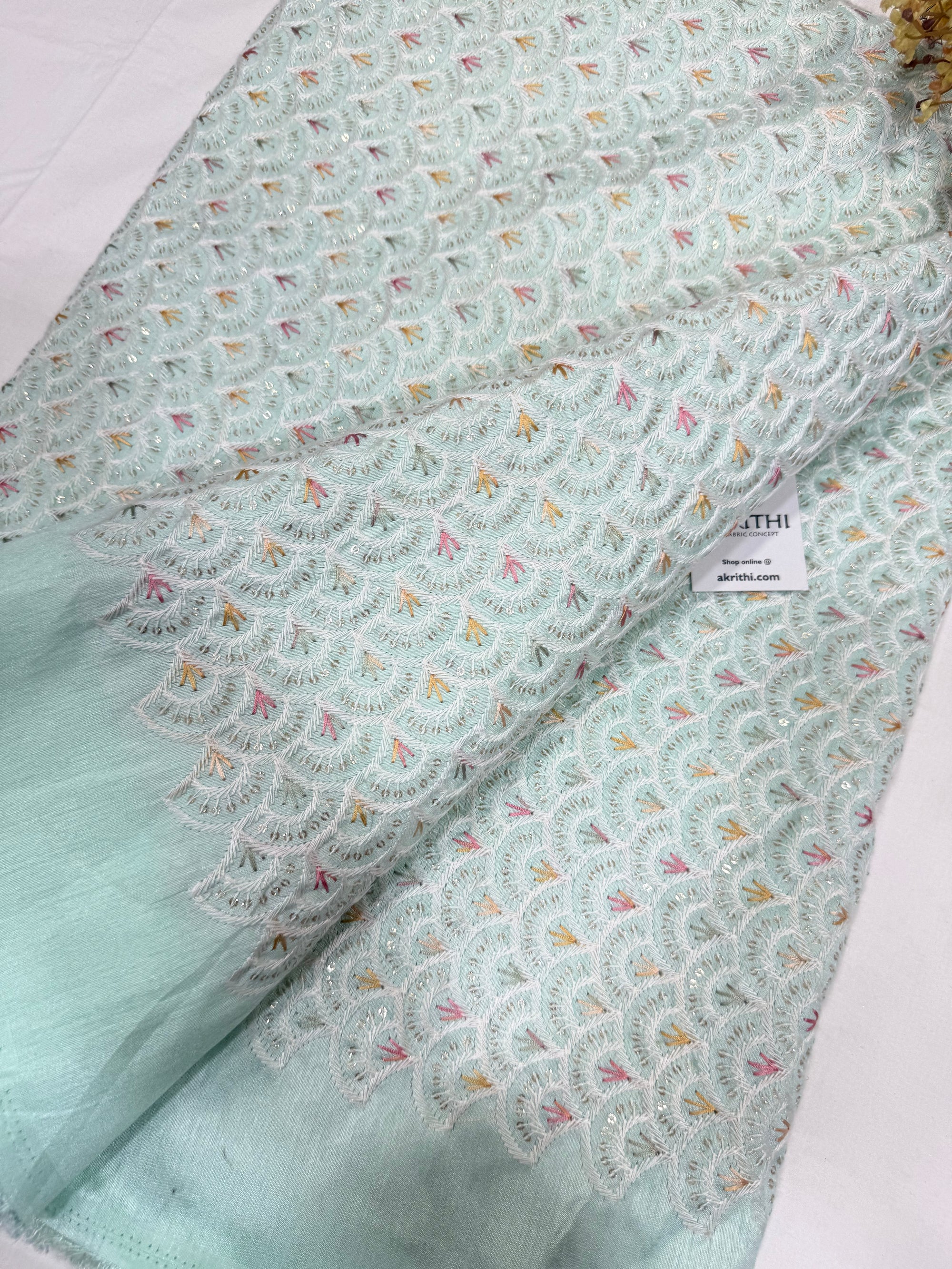 Embroidered Raw silk fabric