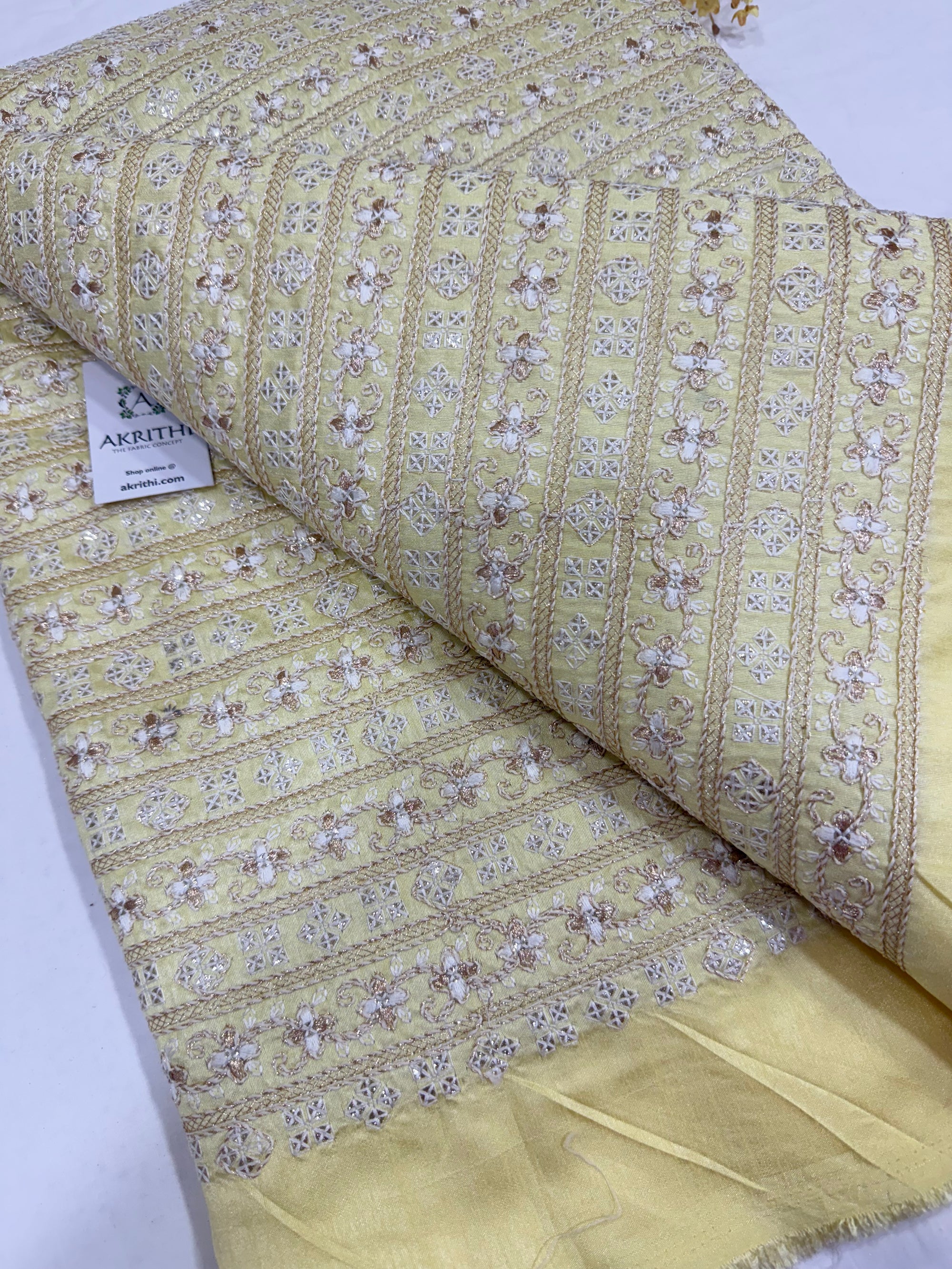 Embroidered silk fabric