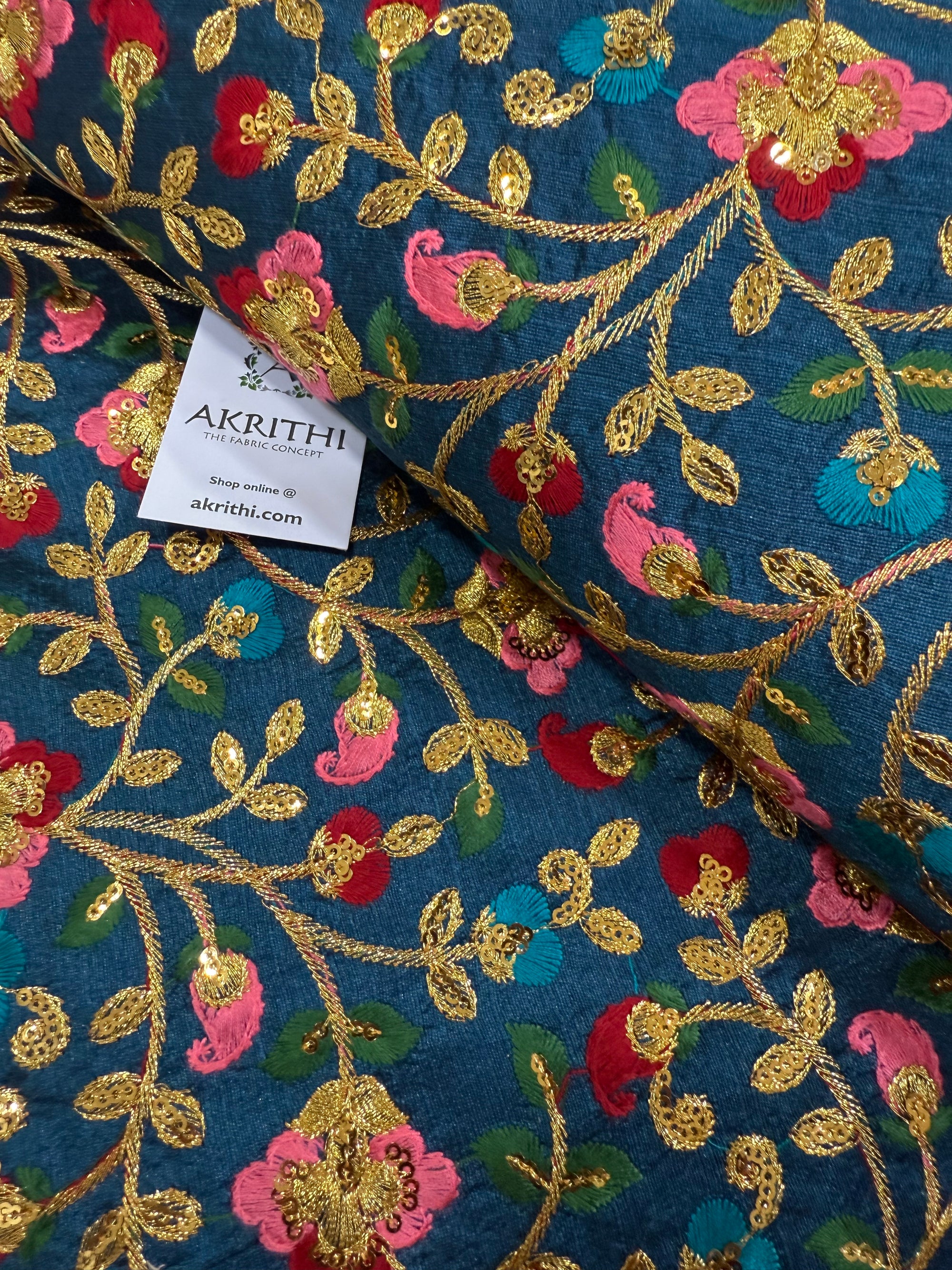 Embroidered silk fabric