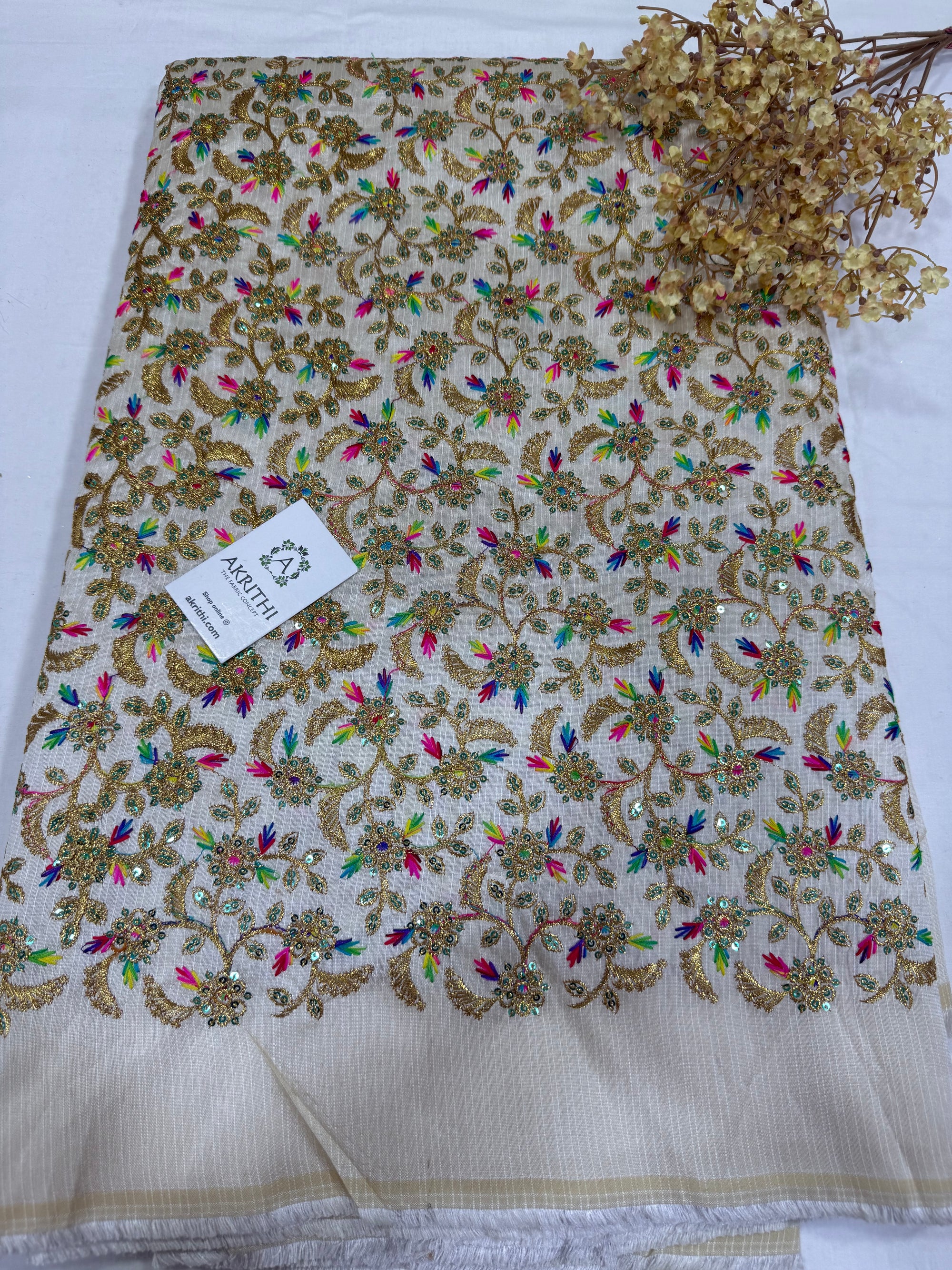 Embroidered silk fabric