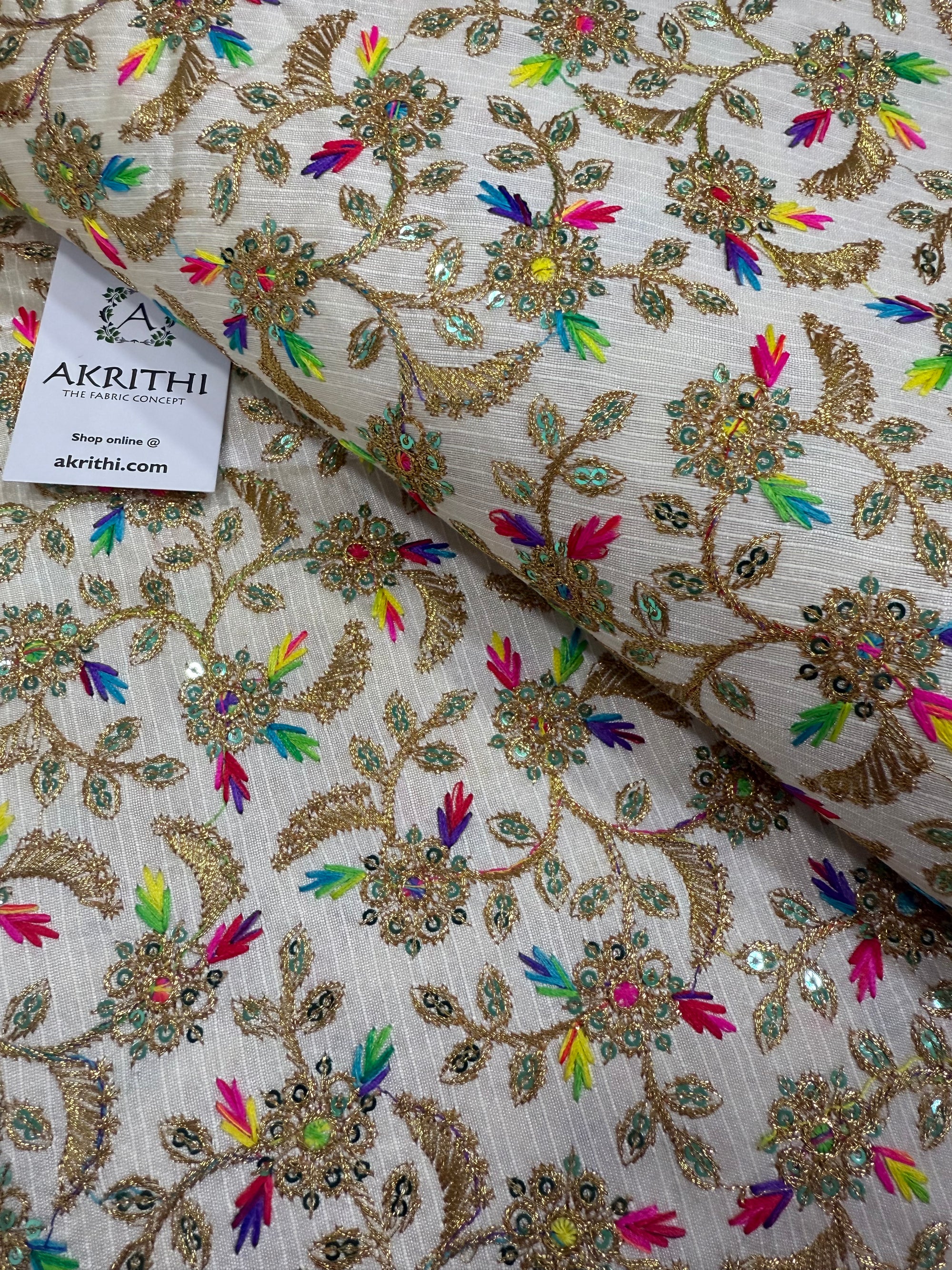 Embroidered silk fabric
