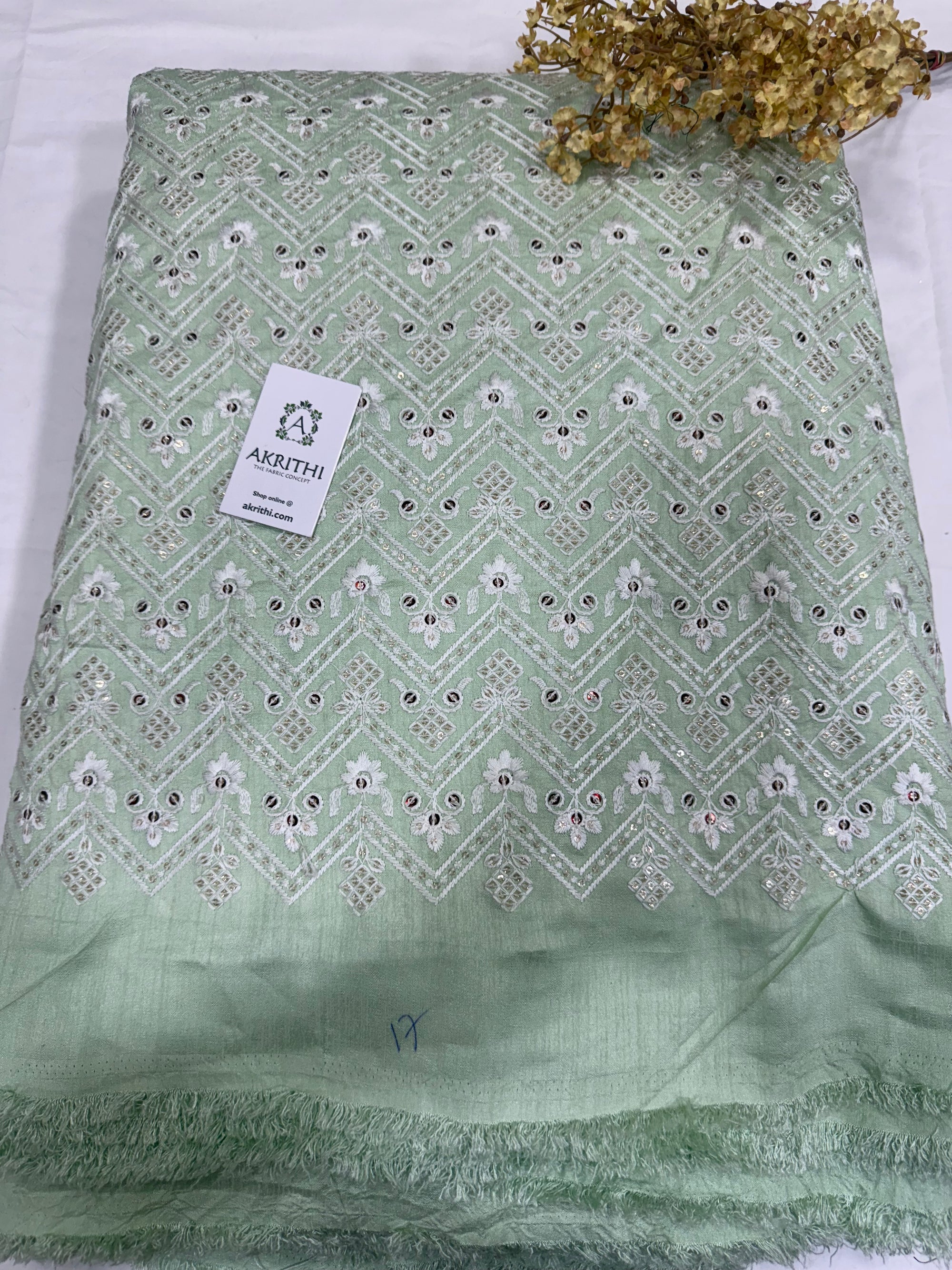 Embroidered Raw silk fabric