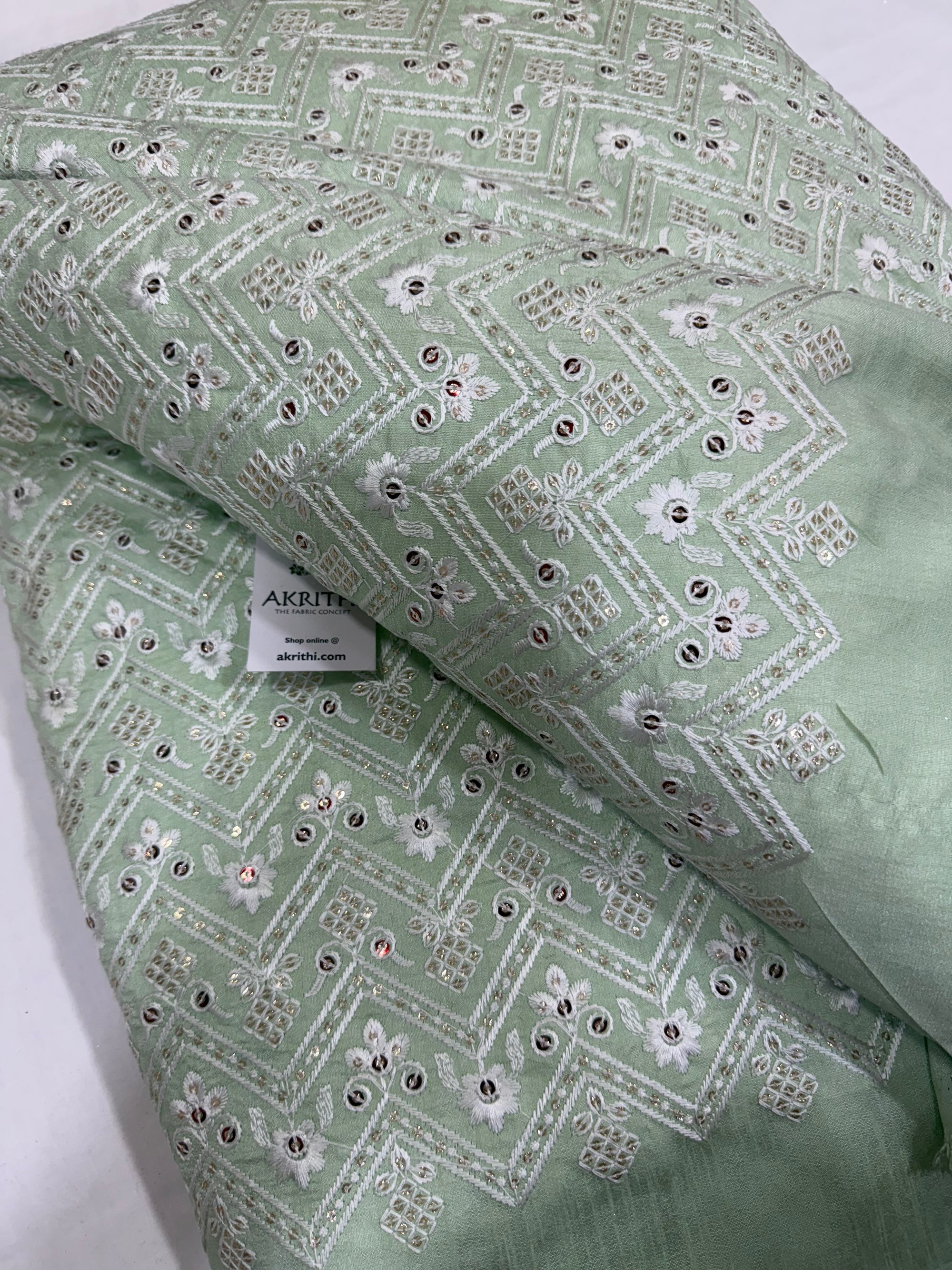 Embroidered Raw silk fabric