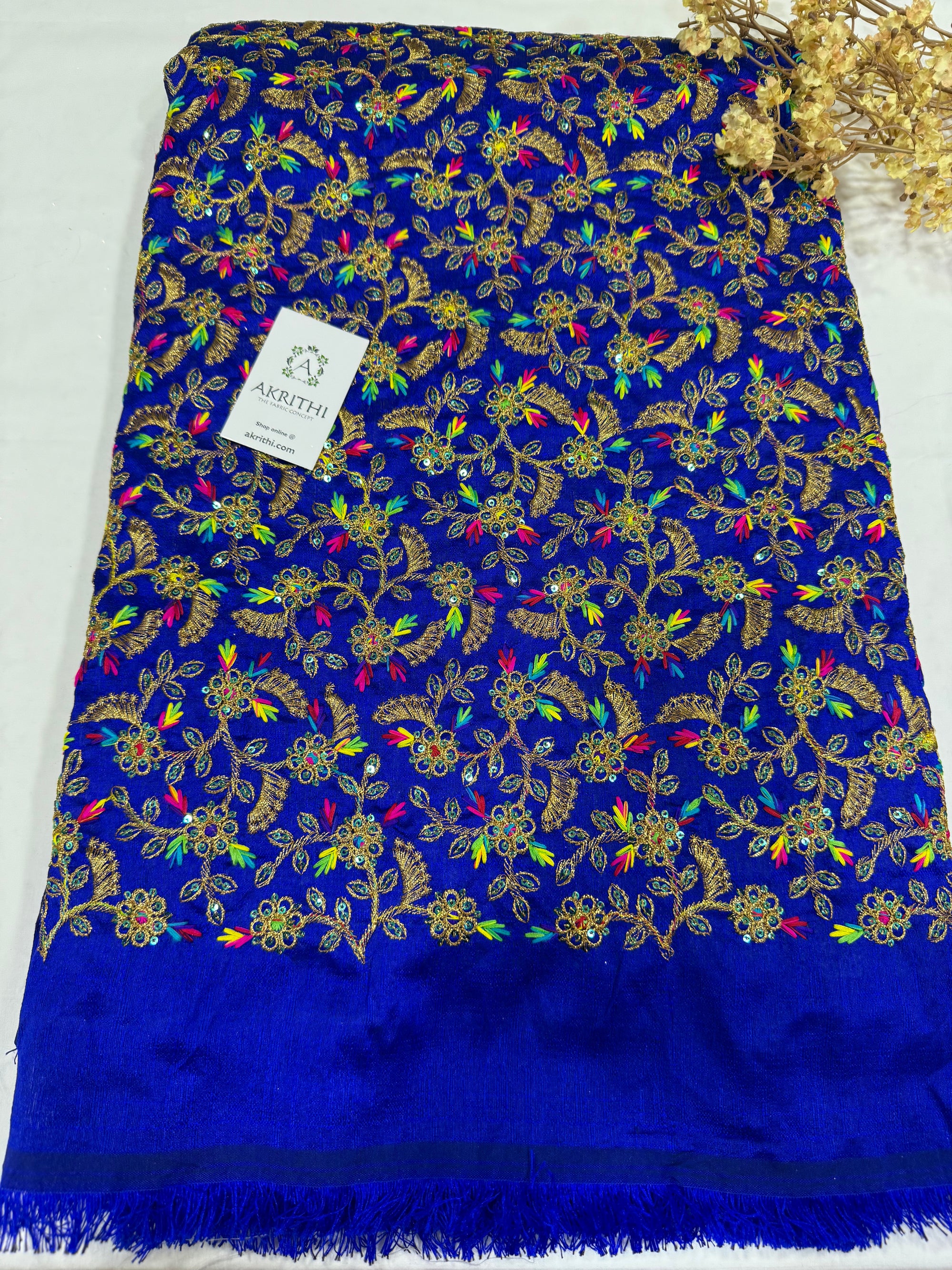 Embroidered silk fabric
