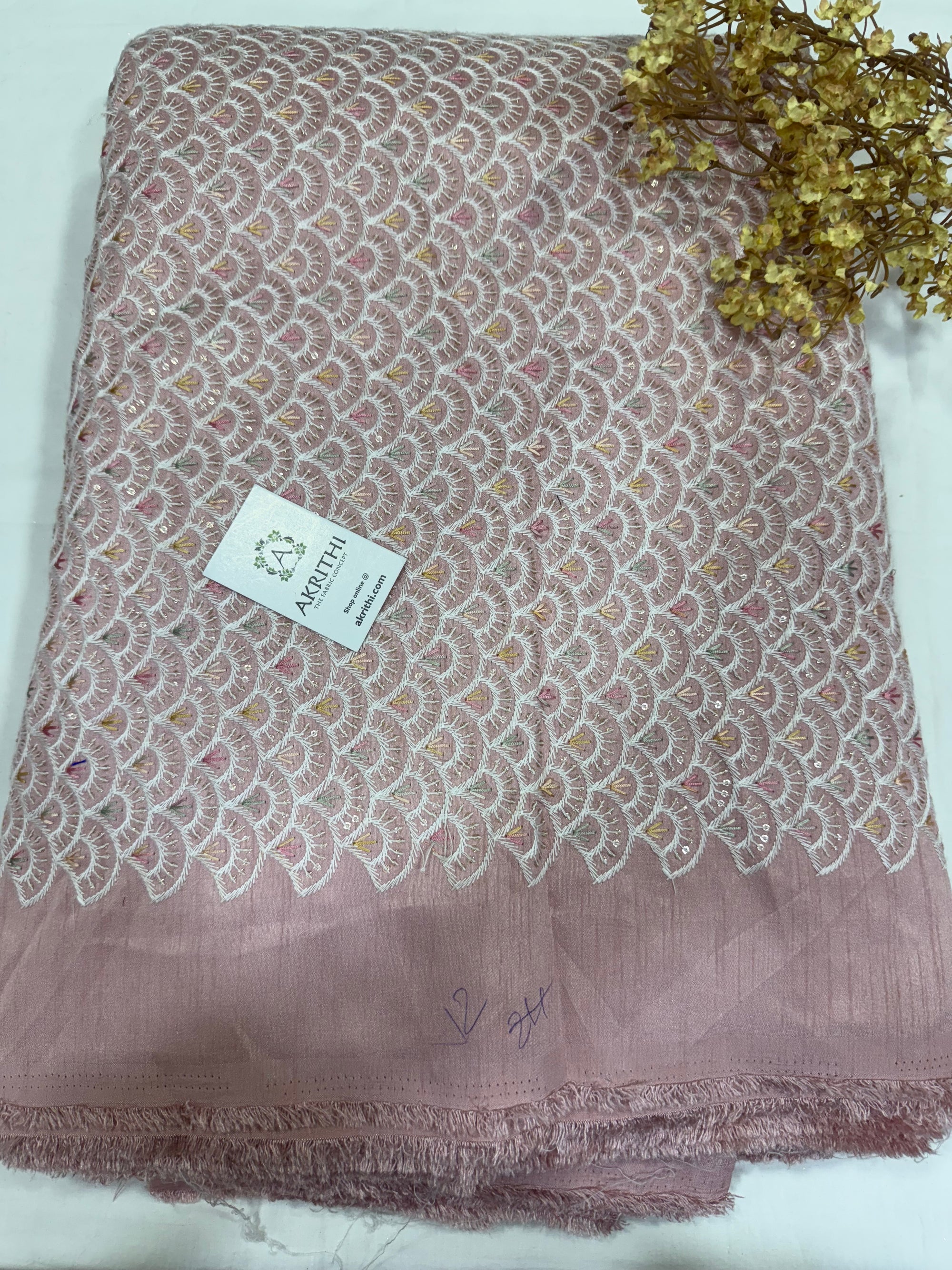 Embroidered Raw silk fabric
