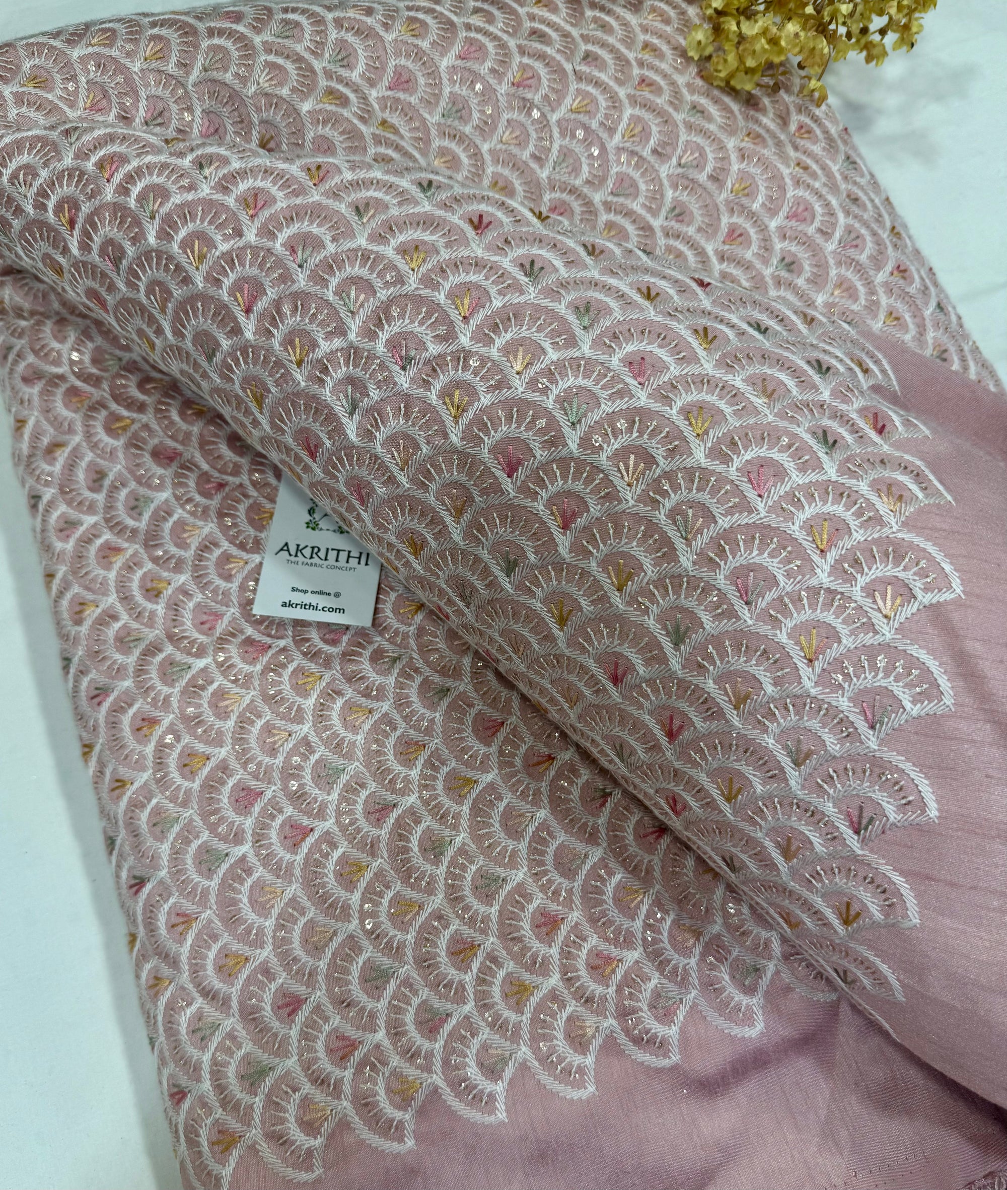 Embroidered Raw silk fabric