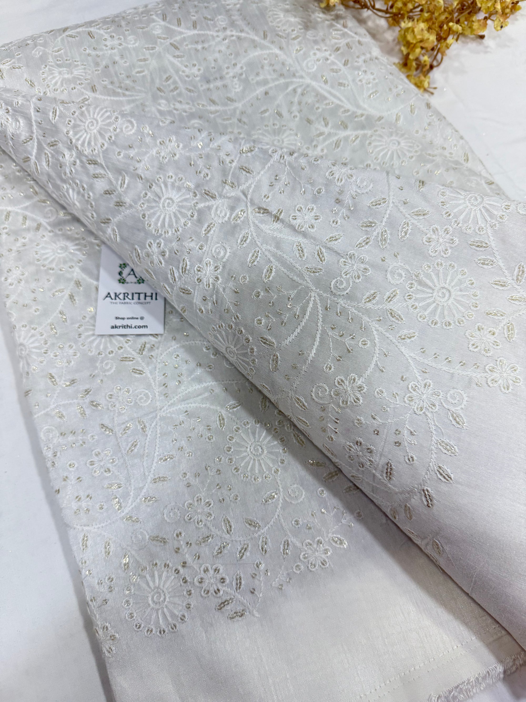 Embroidered Raw silk fabric