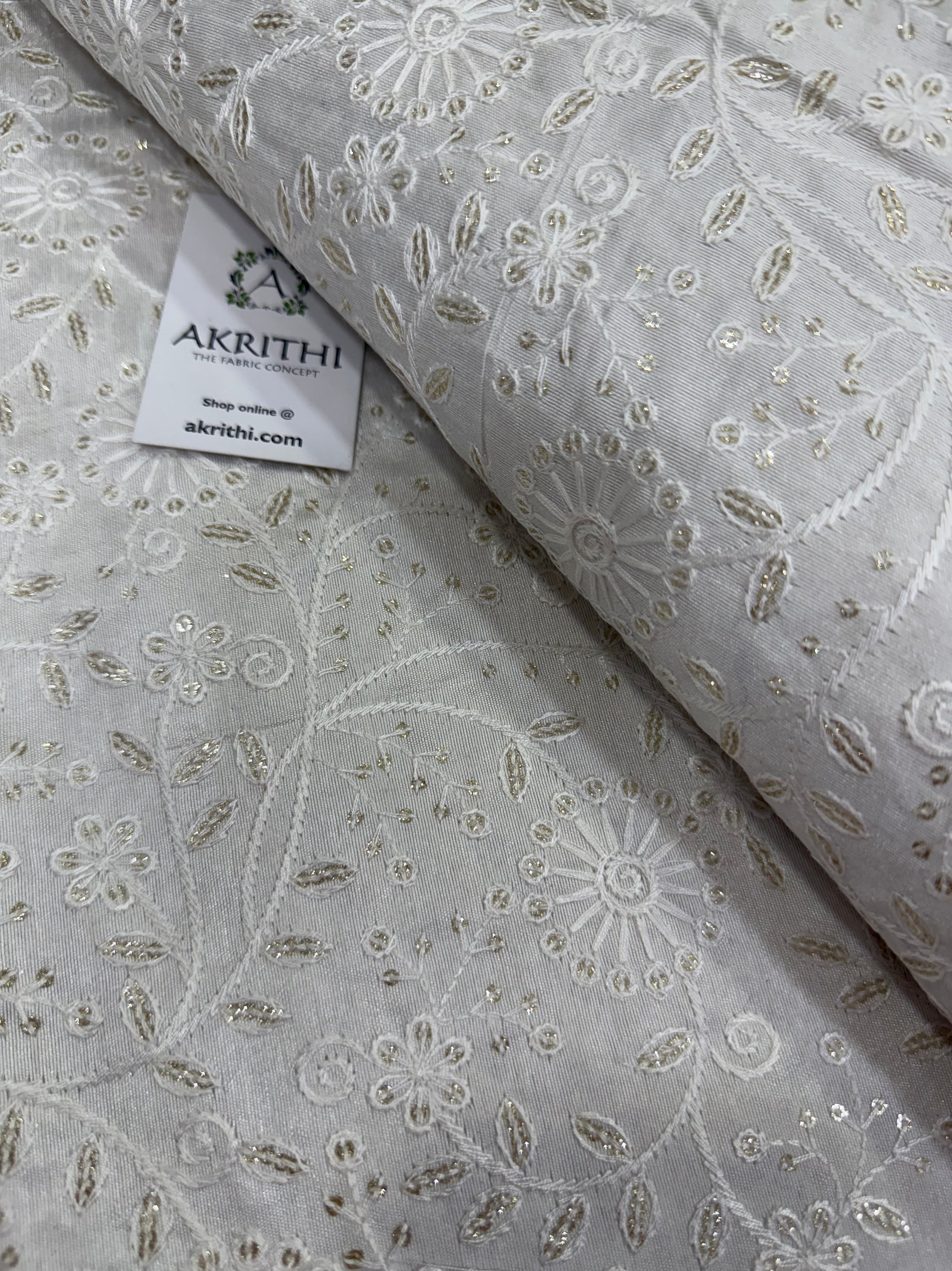 Embroidered Raw silk fabric